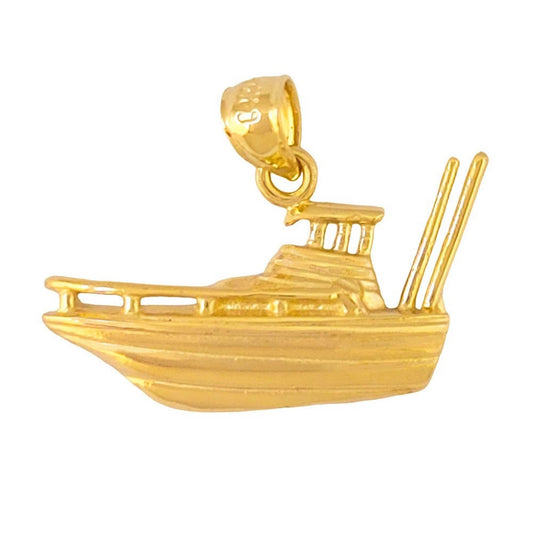 14K Yellow Gold Fishing Boat Yacht Pendant