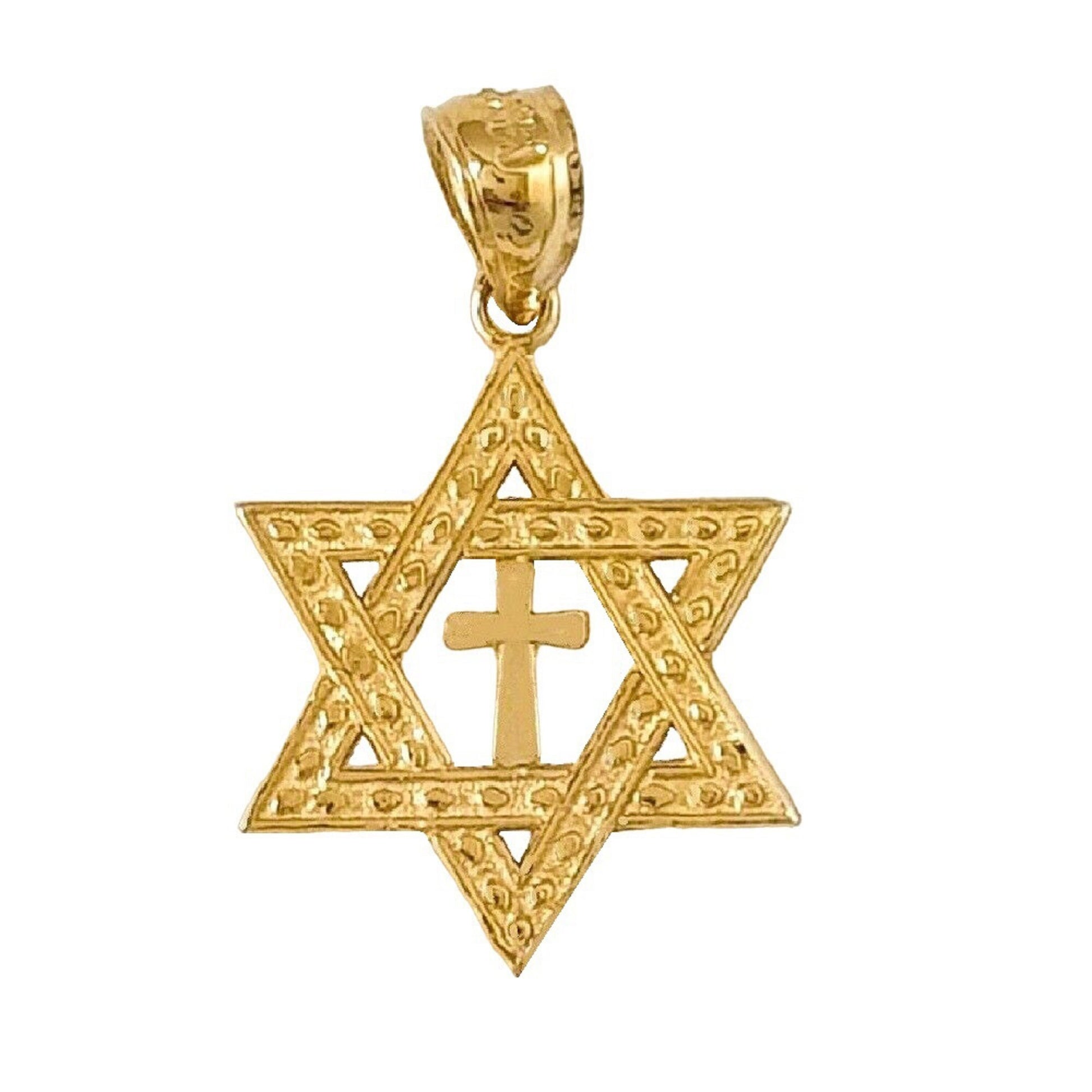 14K Yellow Gold Star of David w/ Cross Pendant