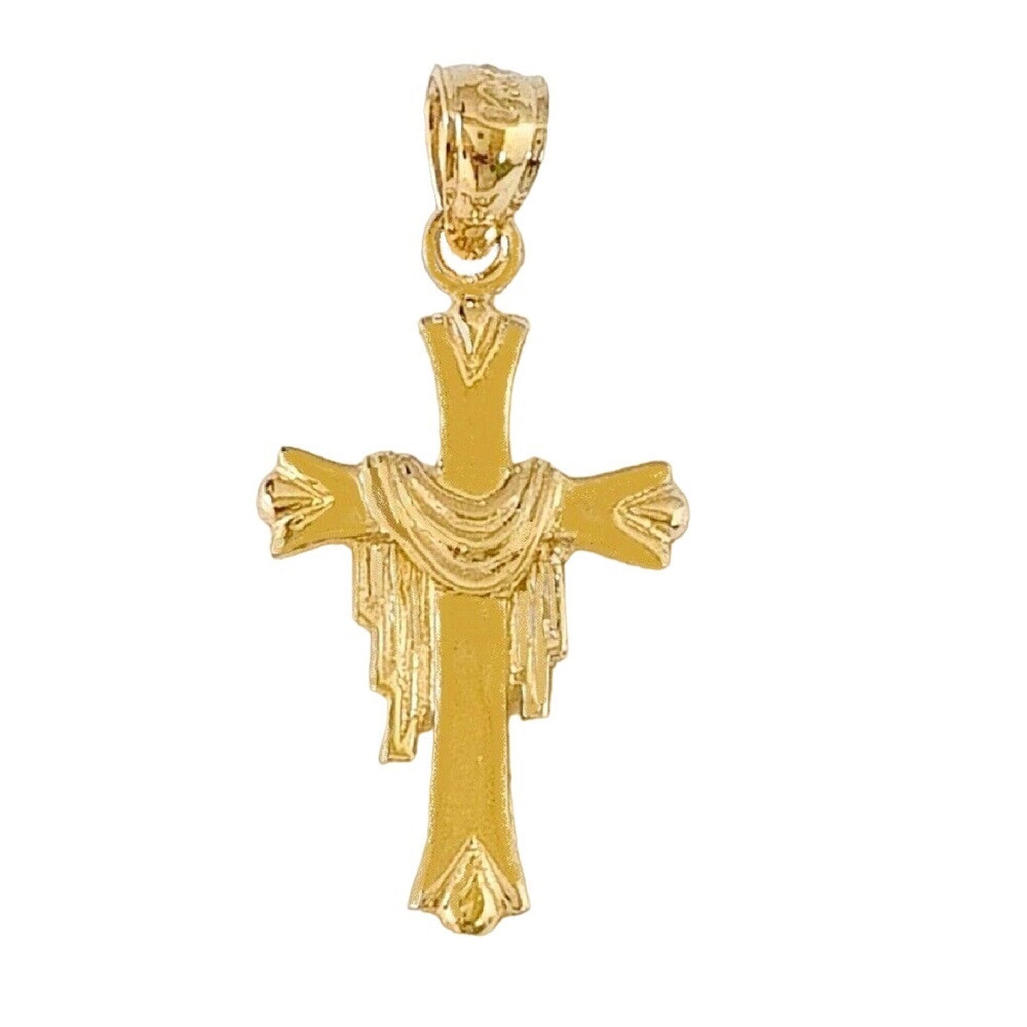 14K Yellow Gold Cross with Shroud Pendant