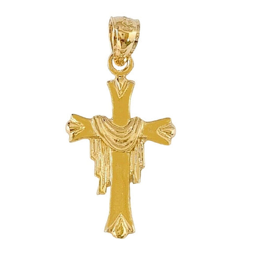 14K Yellow Gold Cross with Shroud Pendant