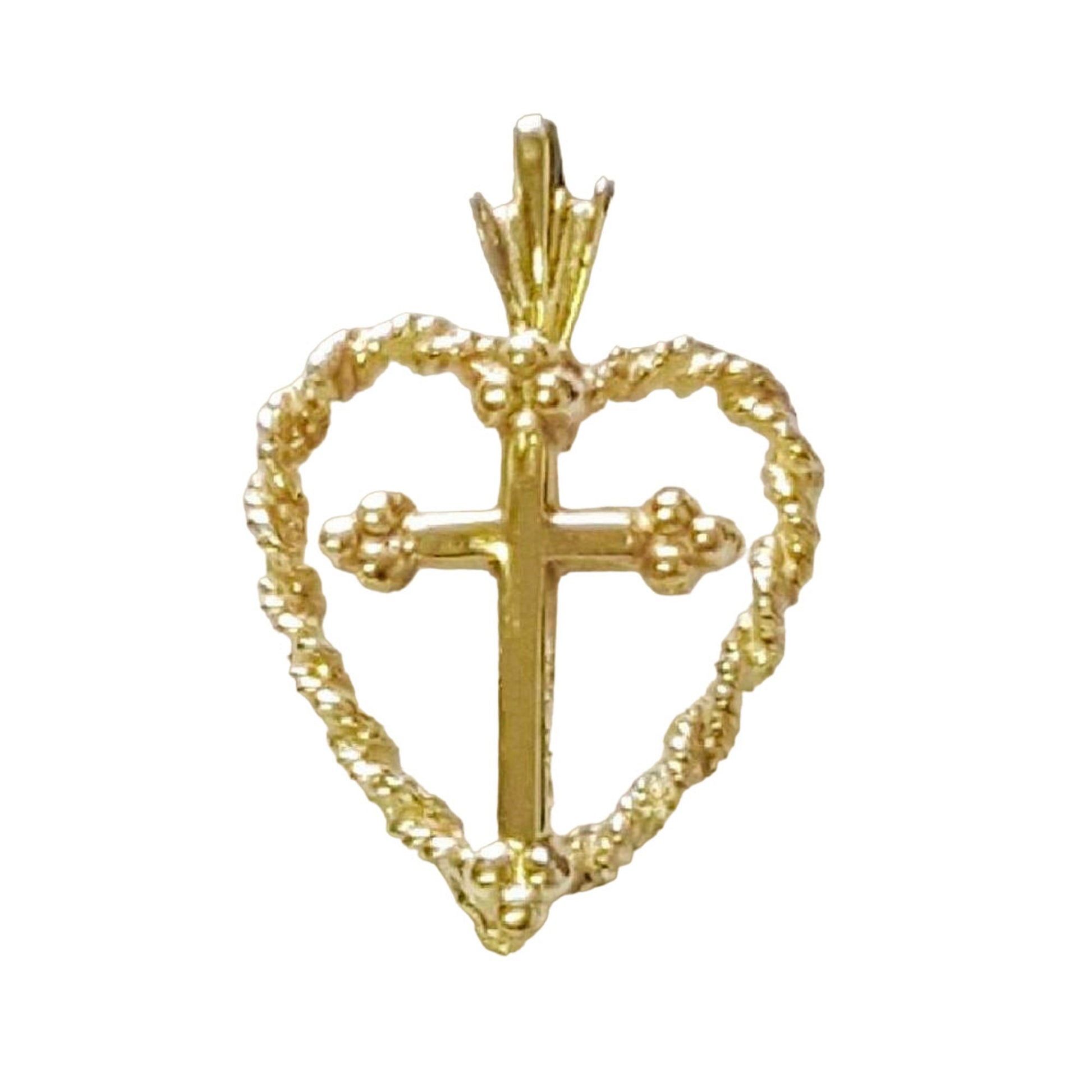 14K Yellow Gold Cross in the Heart Pendant