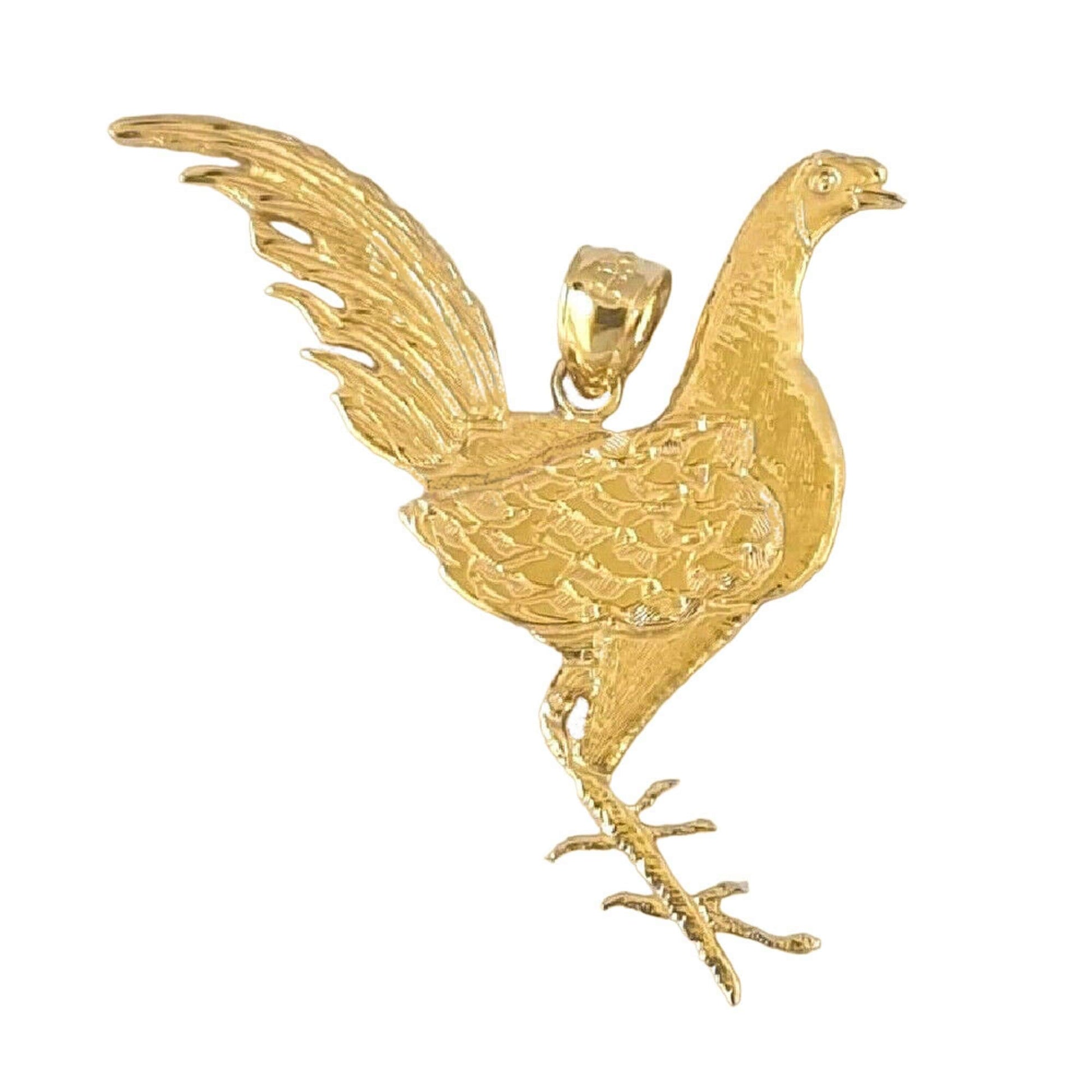 14K Yellow Gold Rooster Chicken Fowl Large Pendant