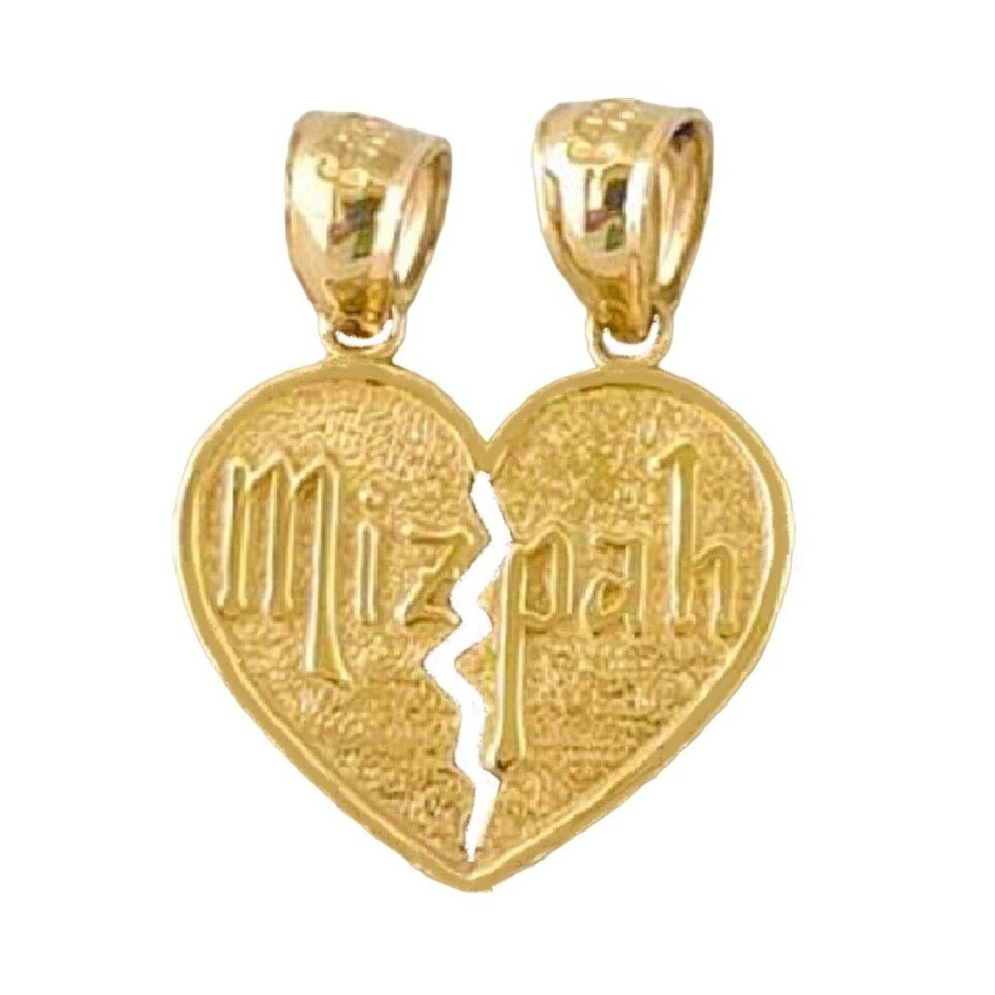 14K Yellow Gold Mizpah Breakable Heart Pendant