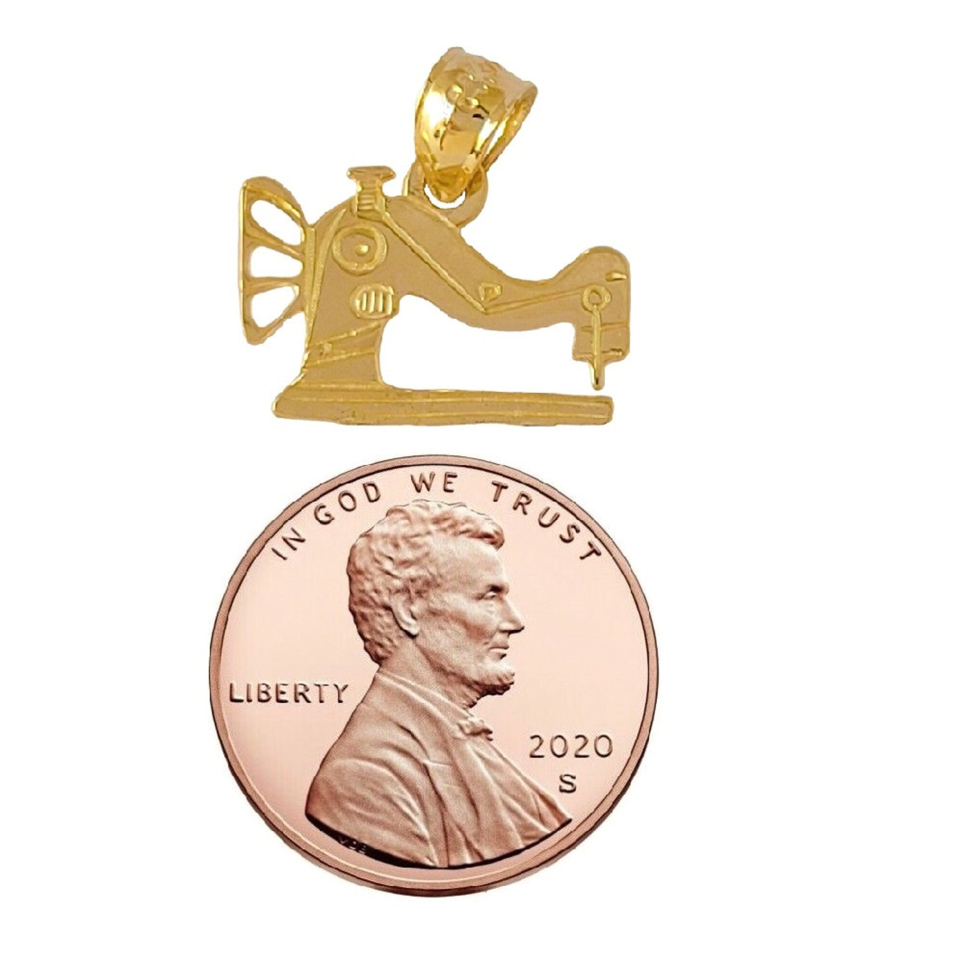14k Yellow Gold Sewing Machine Pendant Charm