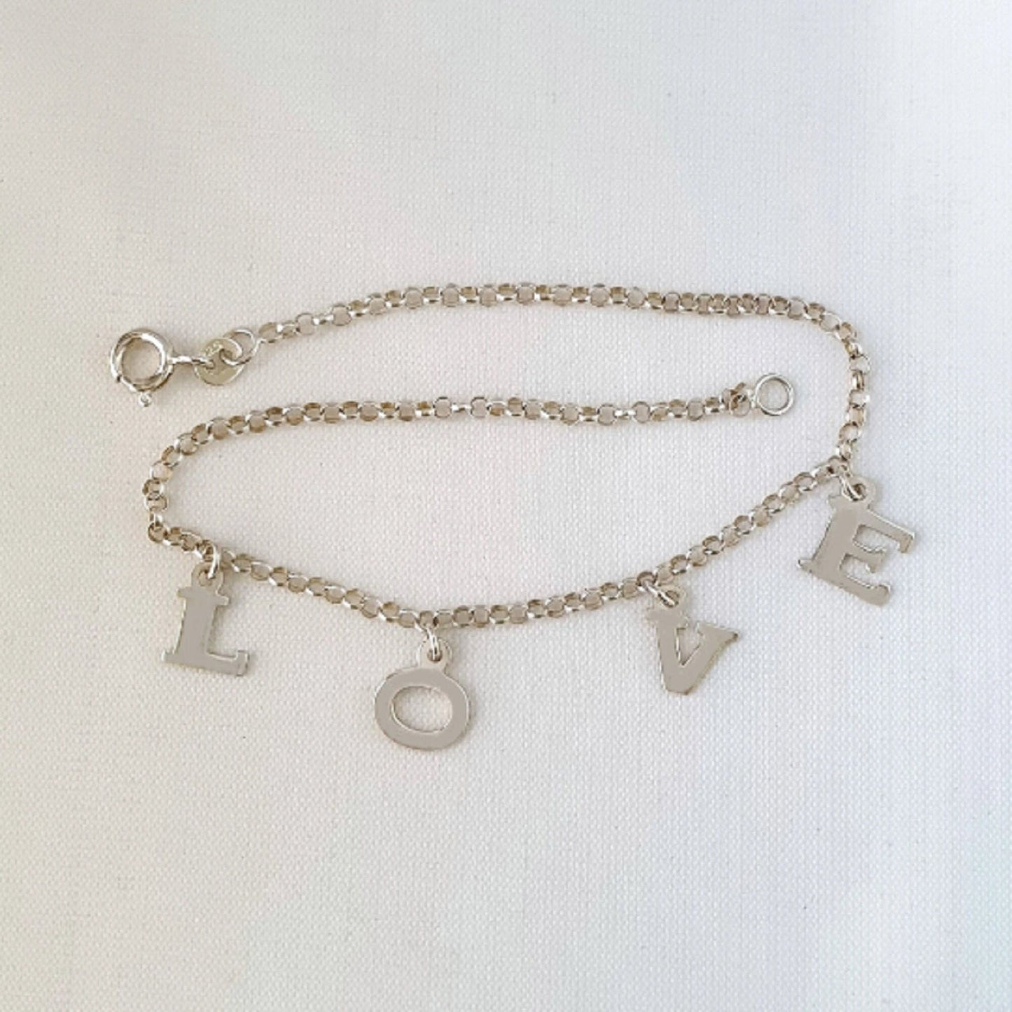 925 Sterling Silver Dangling LOVE Link Chain Anklet Bracelet