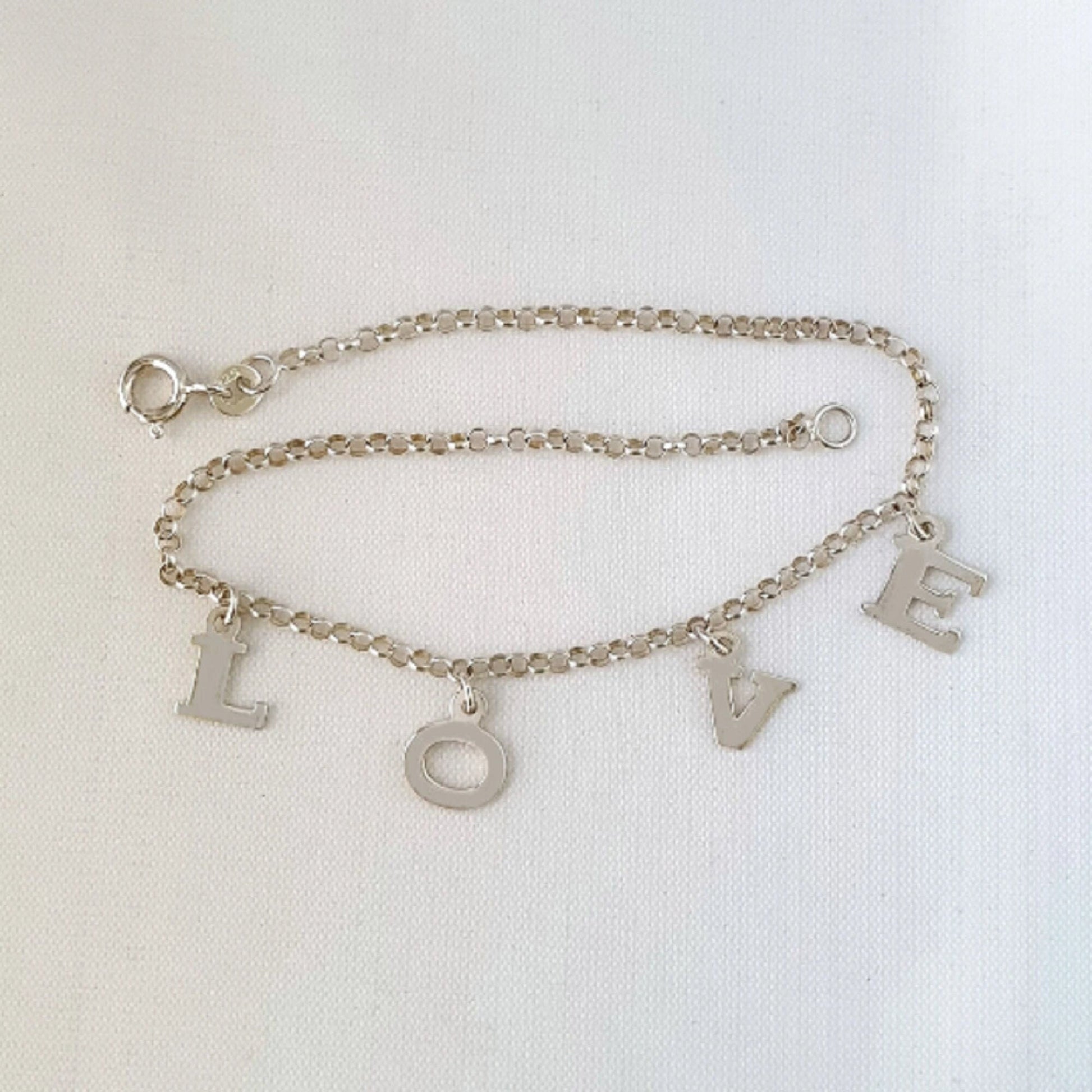 925 Sterling Silver Dangling LOVE Link Chain Anklet Bracelet