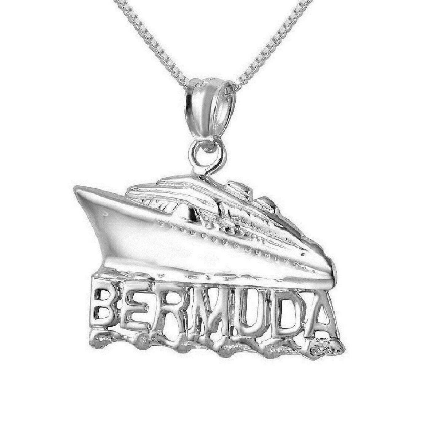925 Sterling Silver Necklace w/ Bermuda Cruise Ship Pendant Charm