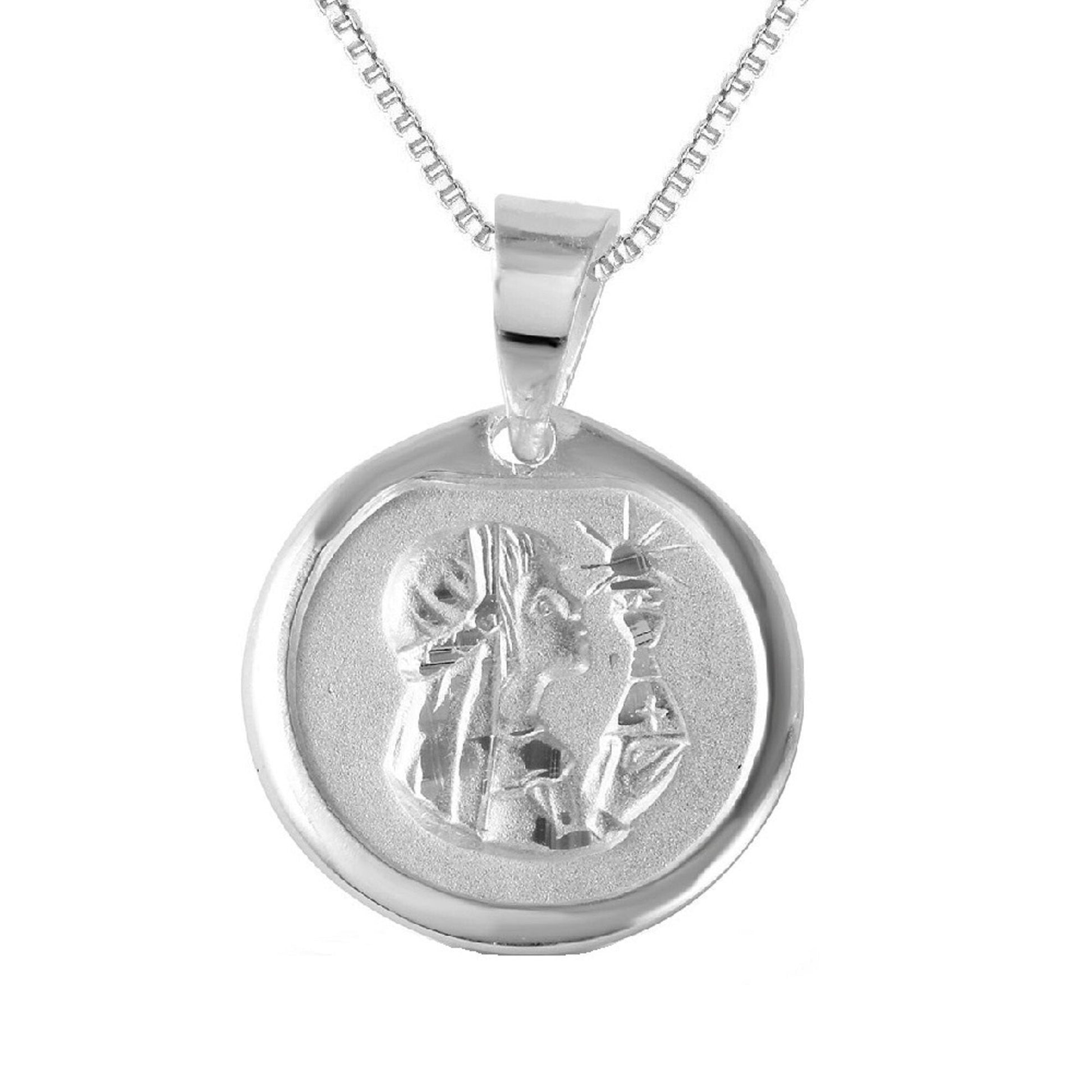 925 Sterling Silver Necklace w/ Communion Round Shaped Pendant Charm