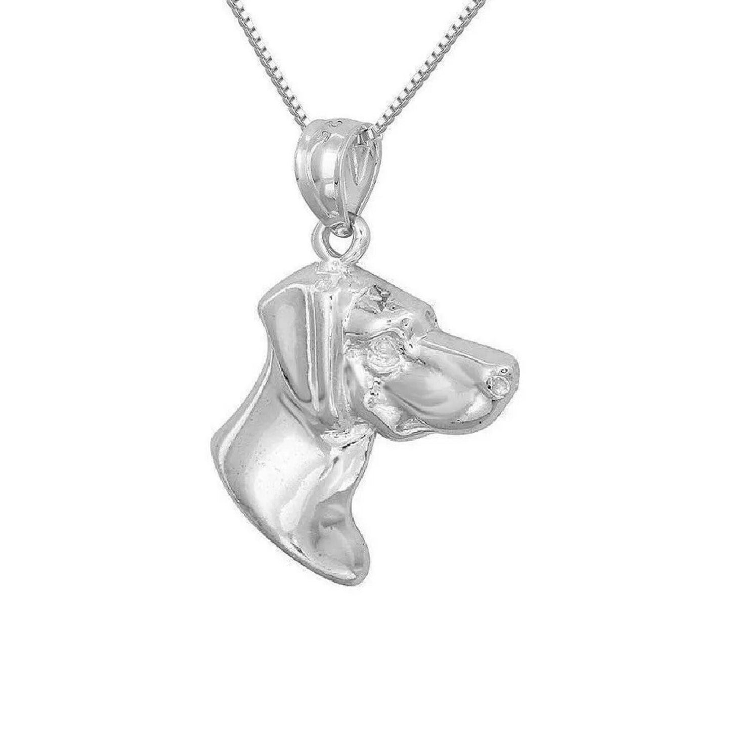925 Sterling Silver Necklace w/ Dachshund Dog Head Pendant Charm