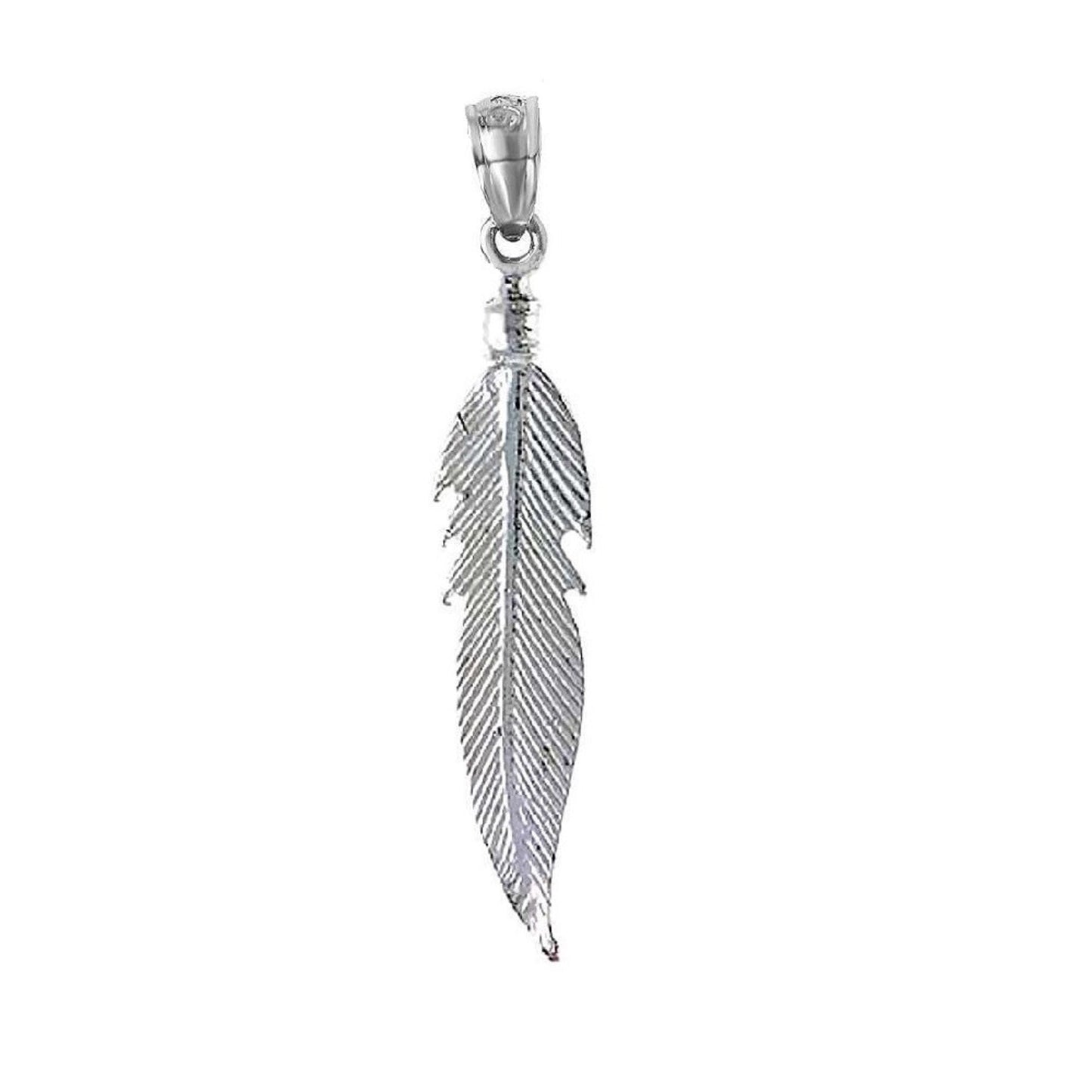 925 Sterling Silver Necklace w/ Feather Double Sided Pendant Charm