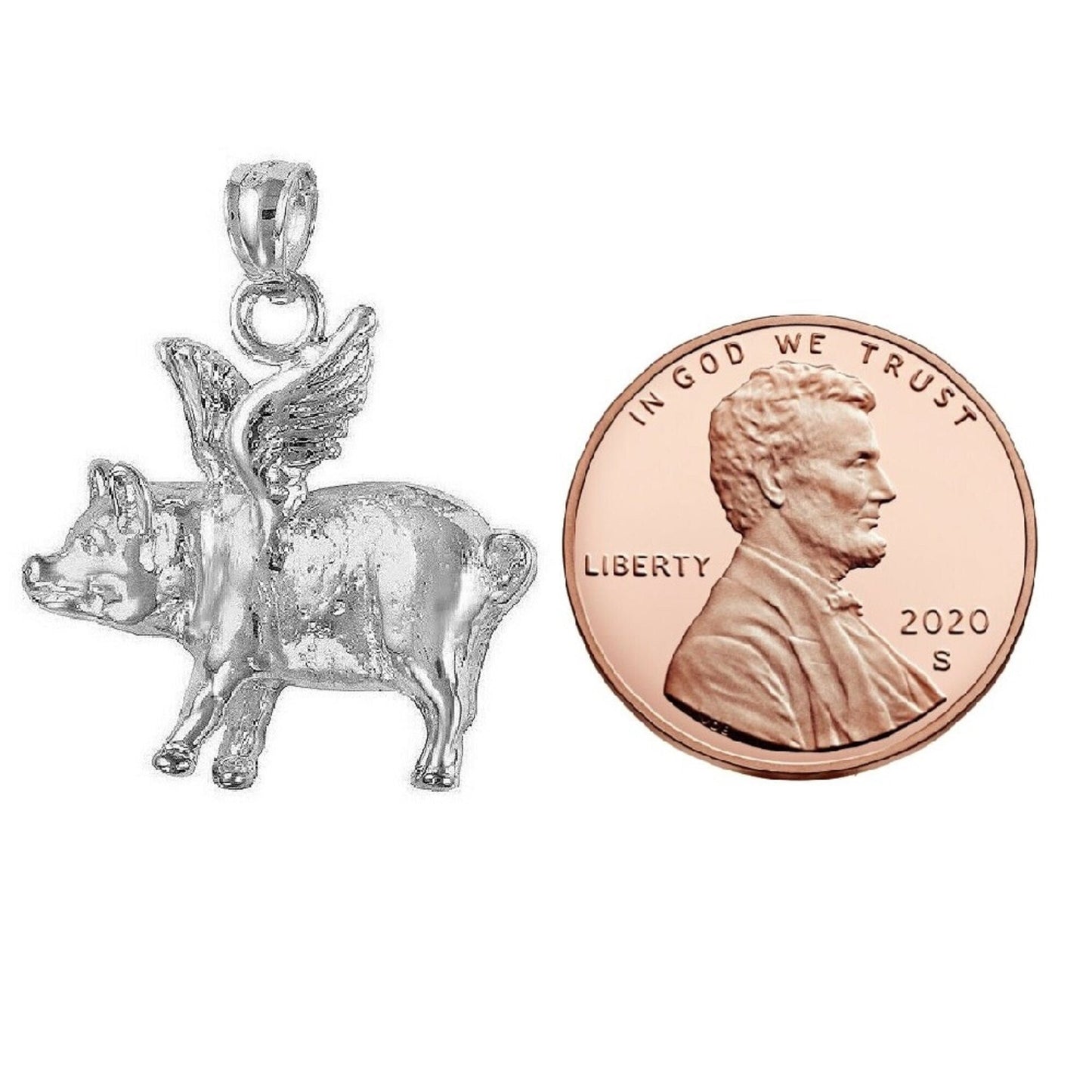 925 Sterling Silver Necklace w/ Flying Pig Pendant Charm