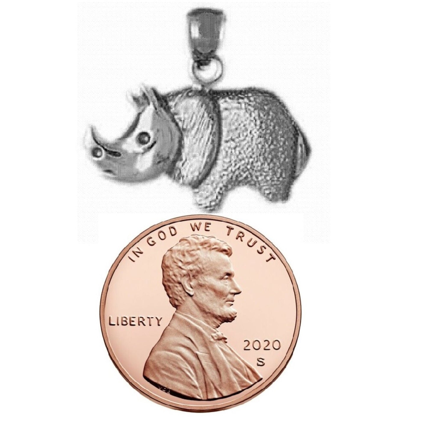 925 Sterling Silver Necklace w/ RHINO RHINOCEROS Pendant Charm