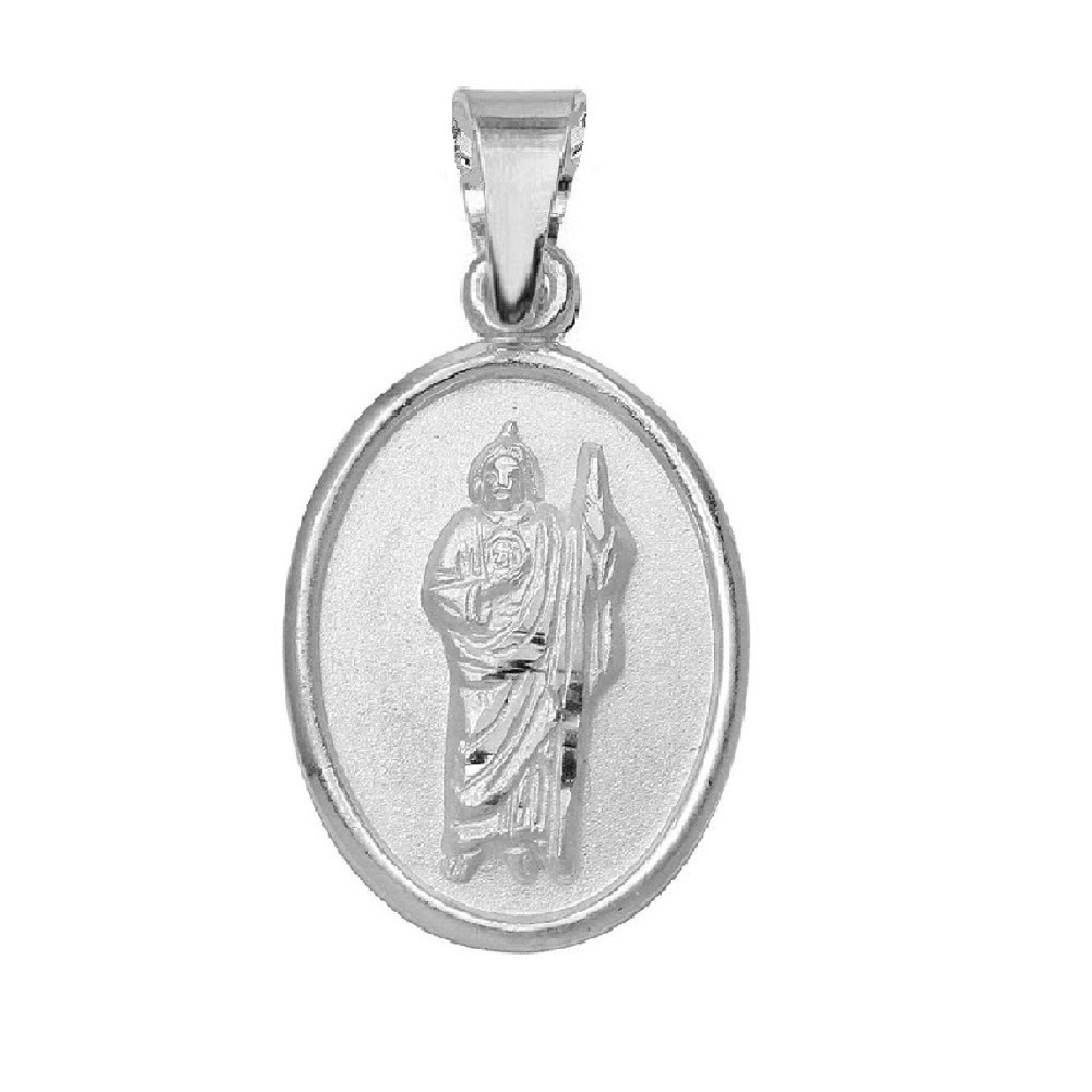 925 Sterling Silver Necklace w/ Saint Jude Oval-Shaped Pendant Charm