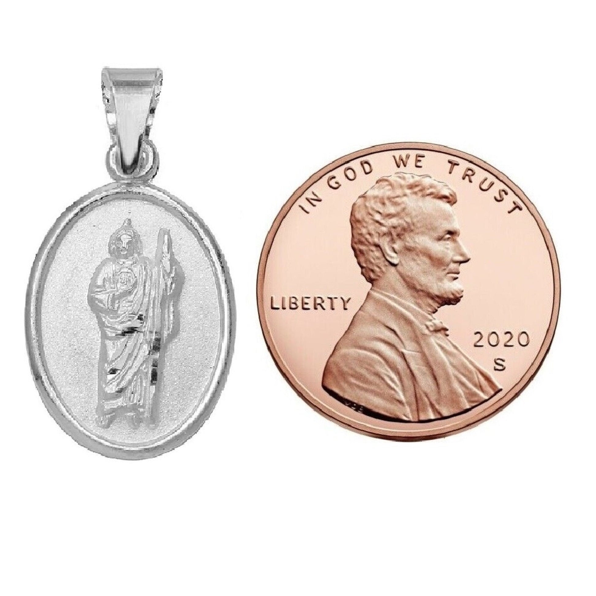 925 Sterling Silver Necklace w/ Saint Jude Oval-Shaped Pendant Charm