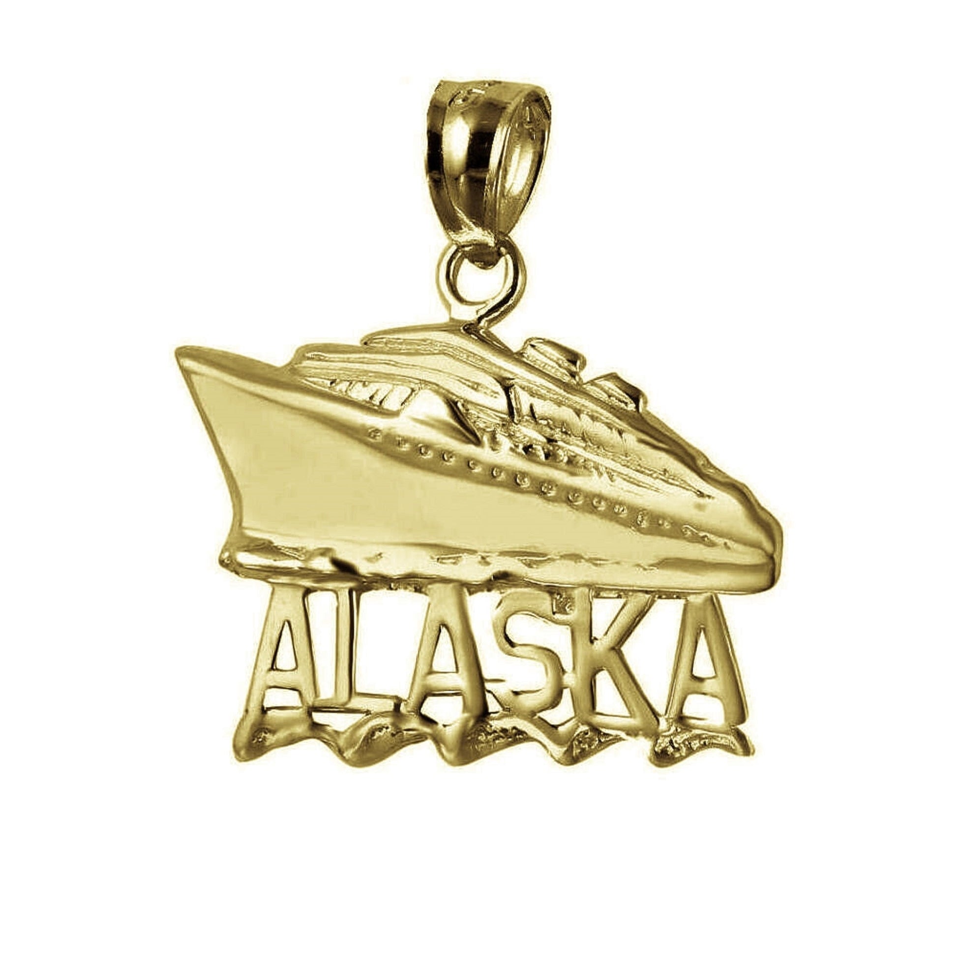 925 Sterling Silver Yellow Gold Plated 1mm Cable Chain Necklace w/ Alaska Cruise Ship Pendant Charm