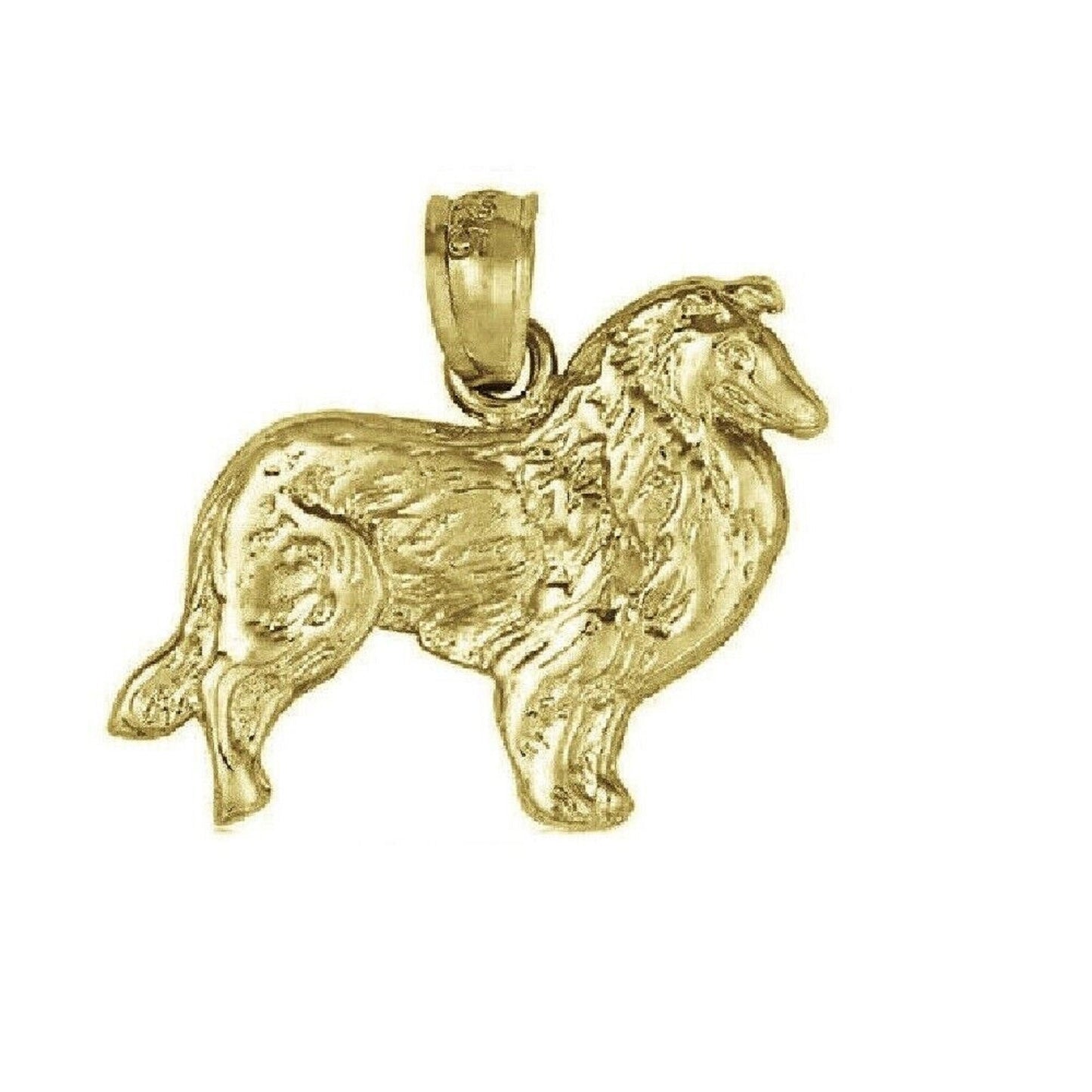 925 Sterling Silver Yellow Gold Plated 1mm Cable Chain Necklace w/ Collie Dog Pendant Charm