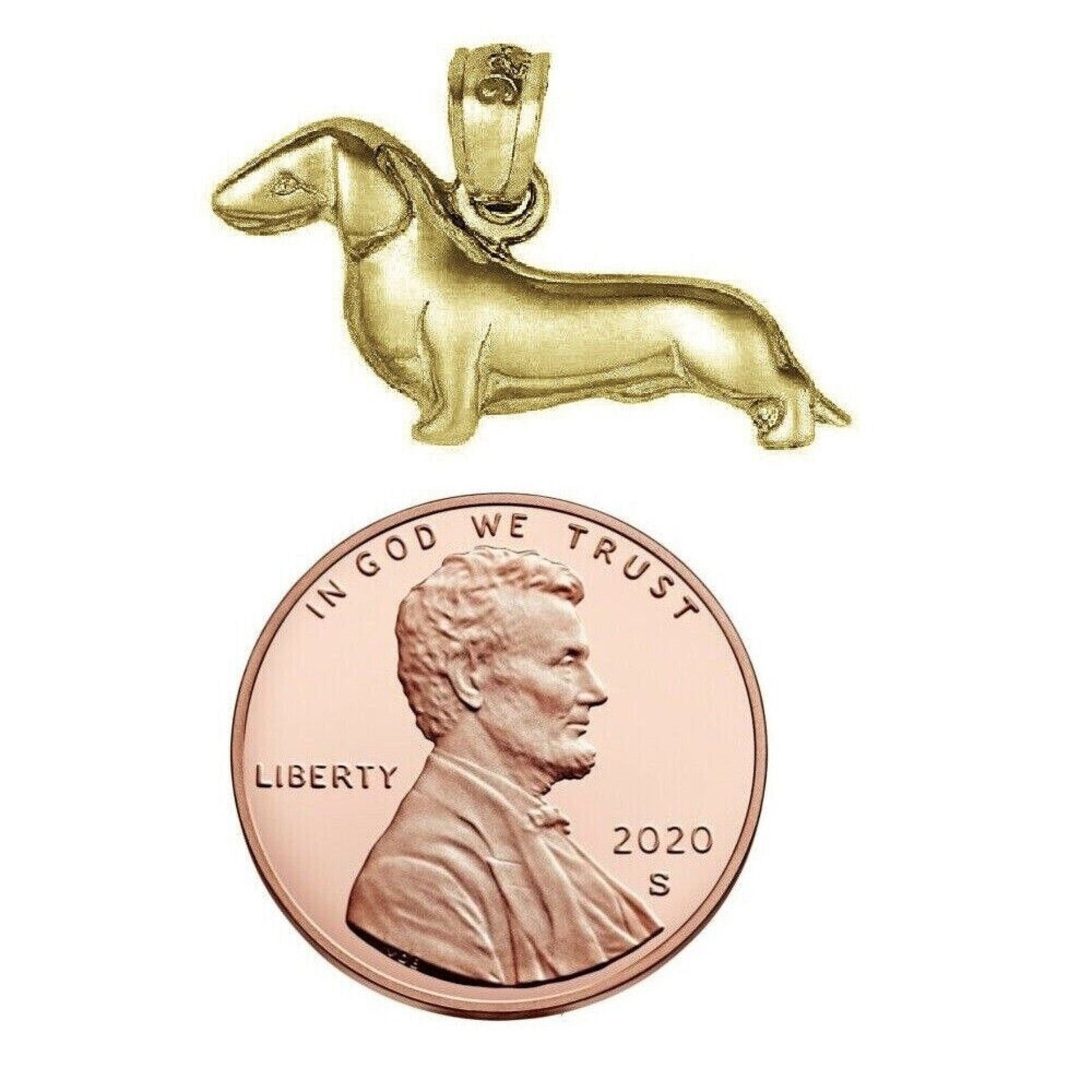 925 Sterling Silver Yellow Gold Plated 1mm Cable Chain Necklace w/ Dachshund Dog Pendant Charm