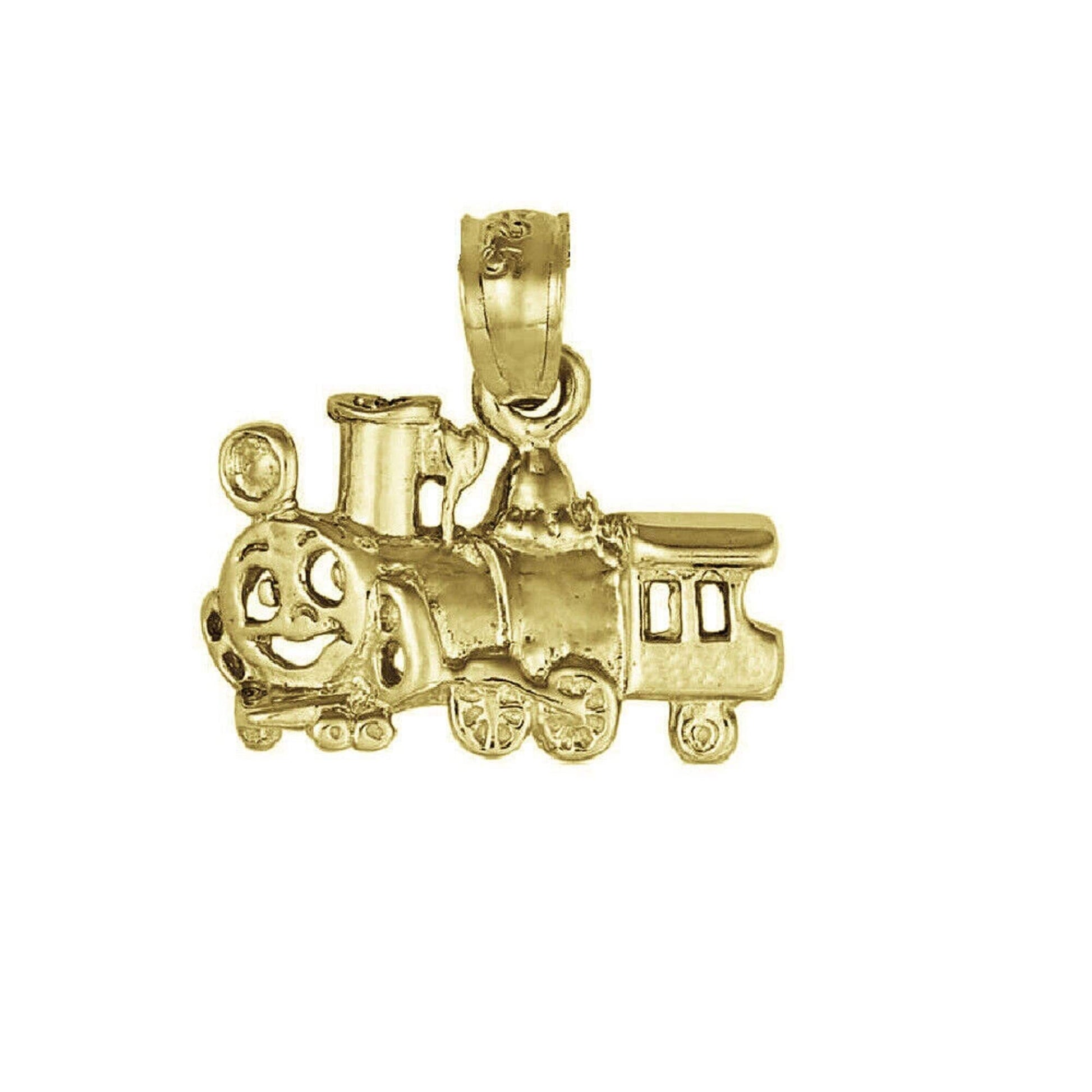 925 Sterling Silver Yellow Gold Plated 1mm Cable Chain Necklace w/ Fancy Train Locomotive Pendant Charm