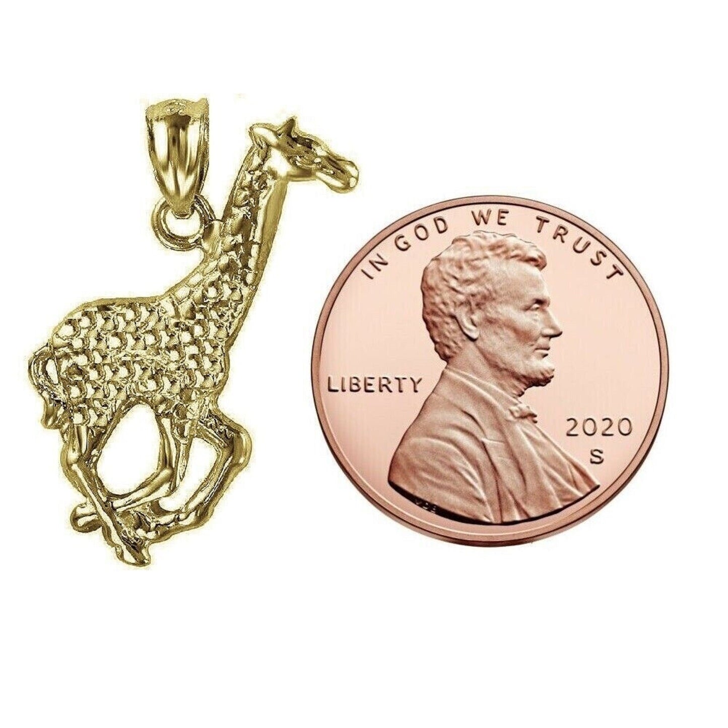 925 Sterling Silver Yellow Gold Plated 1mm Cable Chain Necklace w/ Giraffe Pendant Charm