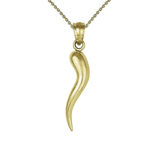 925 Sterling Silver Yellow Gold Plated 1mm Cable Chain Necklace w/ Horn 3D Charm Pendant