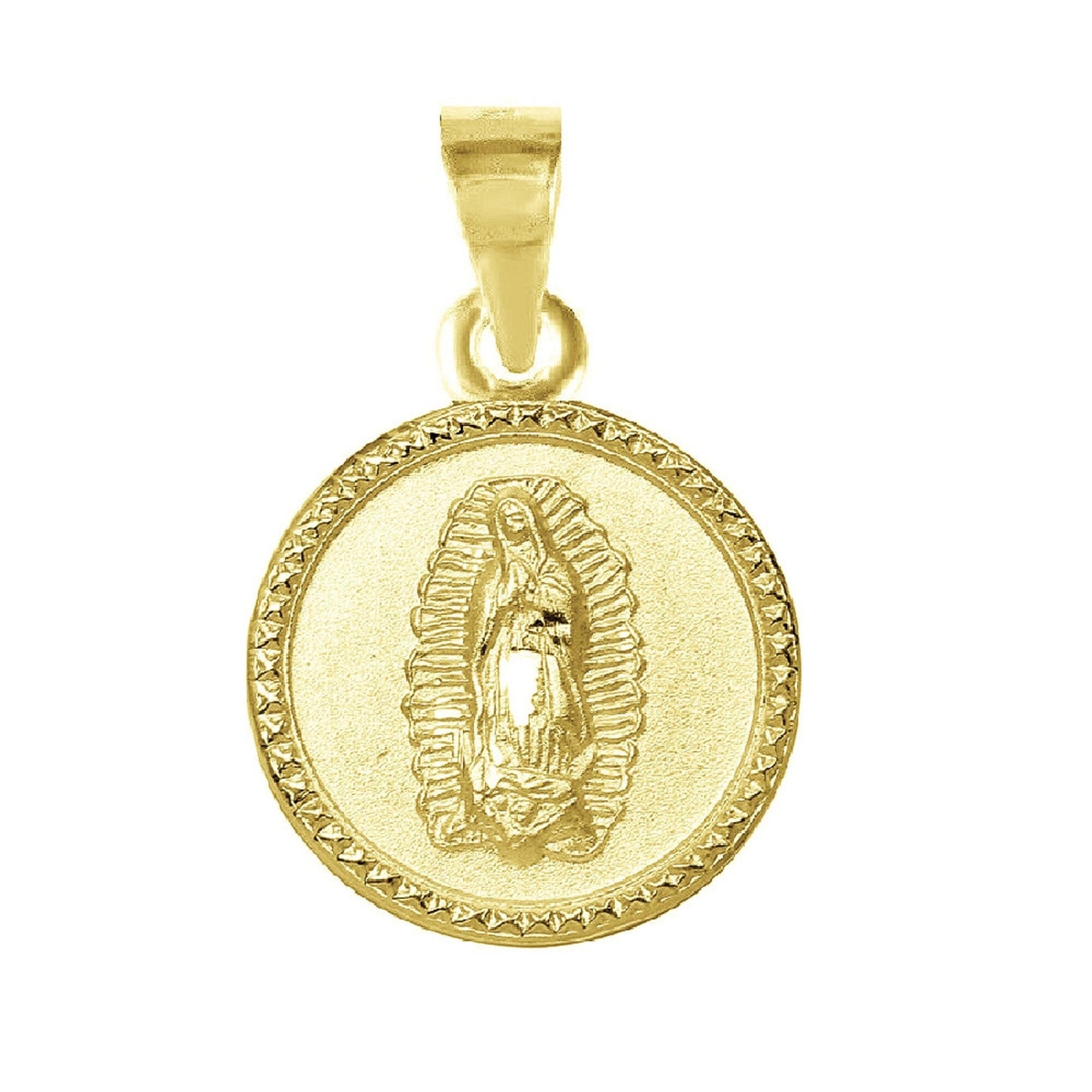 925 Sterling Silver Yellow Gold Plated 1mm Cable Chain Necklace w/ Our Lady of Guadalupe Round-Shaped Pendant Charm