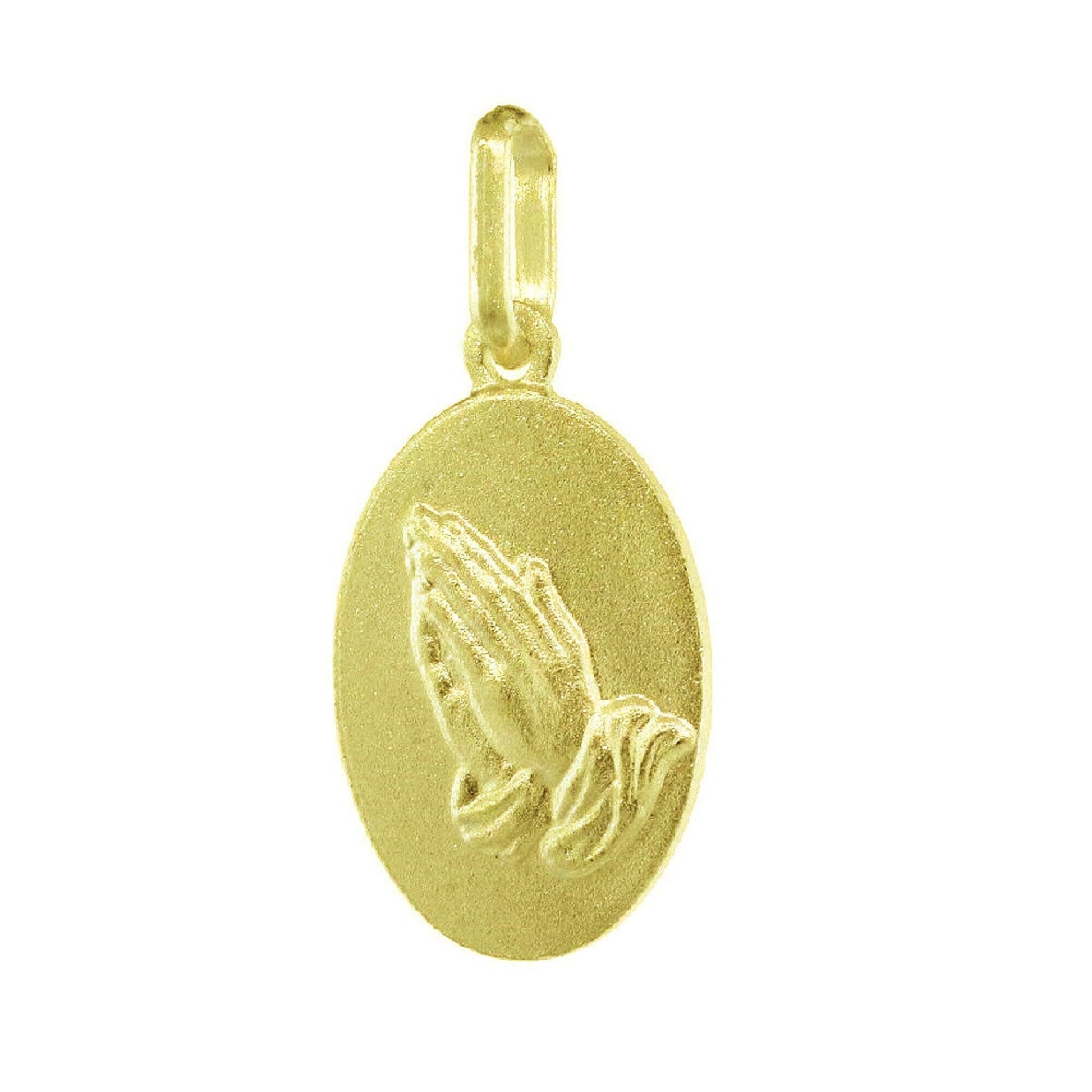 925 Sterling Silver Yellow Gold Plated 1mm Cable Chain Necklace w/ Praying Hands Pendant Charm