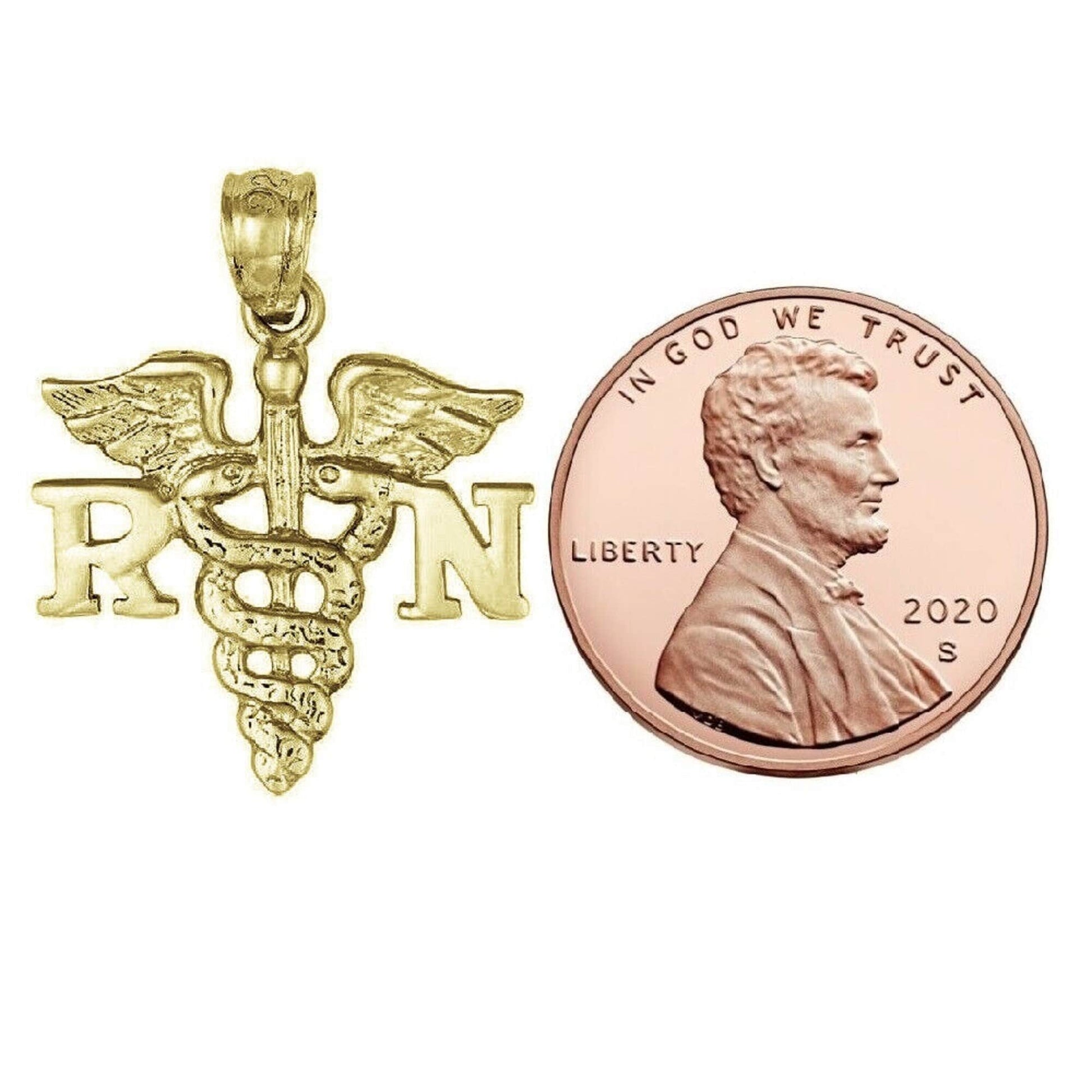 925 Sterling Silver Yellow Gold Plated 1mm Cable Chain Necklace w/ RN (Registered Nurse) Pendant