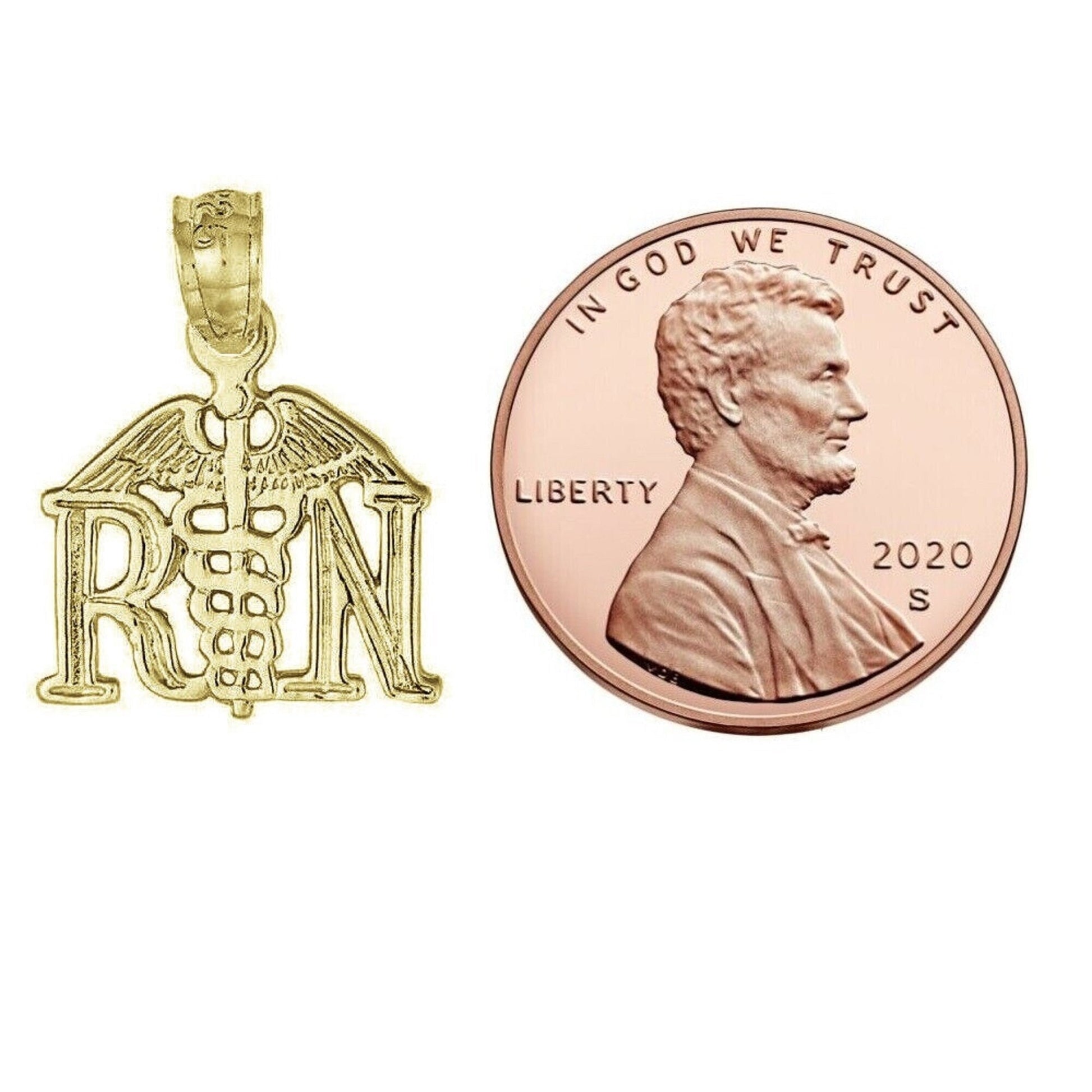 925 Sterling Silver Yellow Gold Plated 1mm Cable Chain Necklace w/ RN (Registered Nurse) Pendant Charm