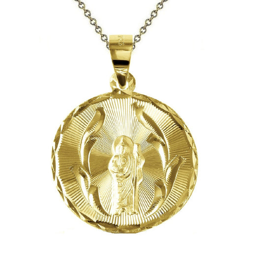 925 Sterling Silver Yellow Gold Plated 1mm Cable Chain Necklace w/ Saint Jude Round-Shaped Pendant