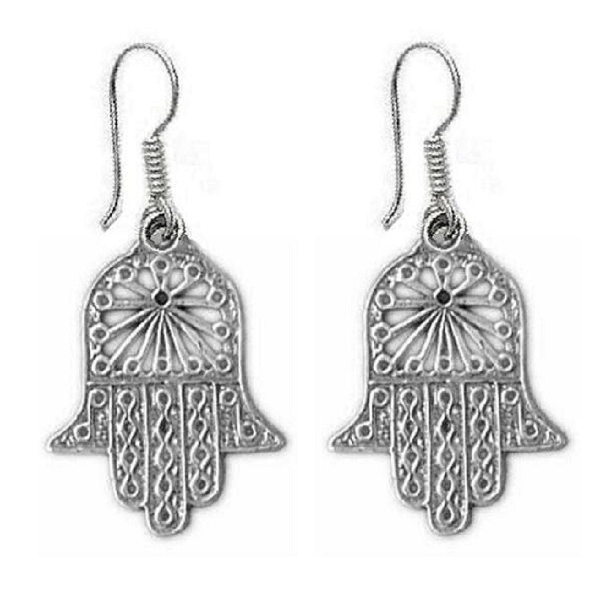 Sterling Silver HAMSA HAND Dangle Earrings