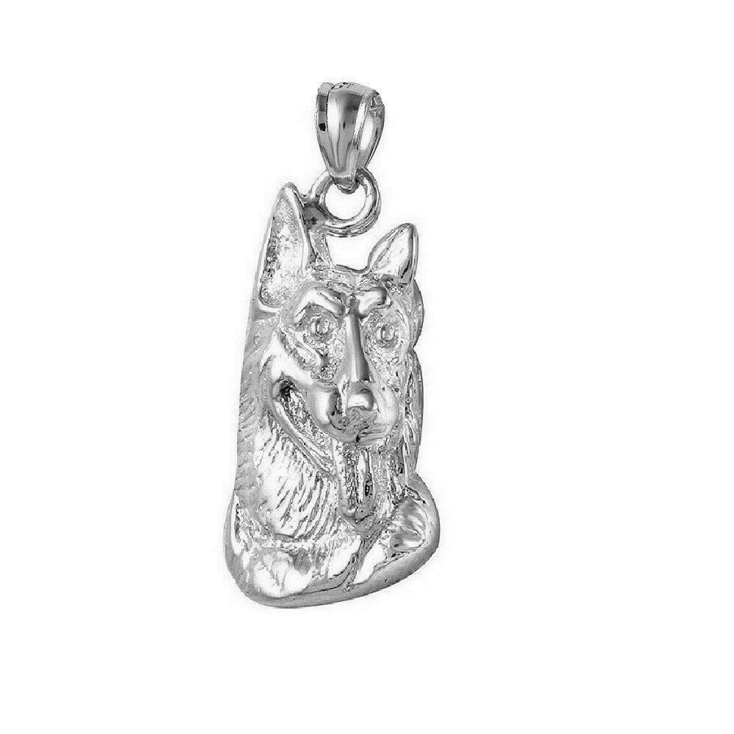 925 Sterling Silver Necklace w/ German Shepherd Dog Head Pendant Charm