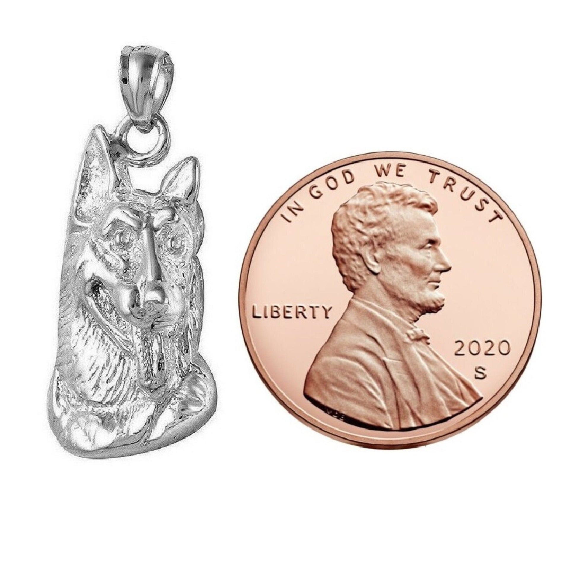 925 Sterling Silver Necklace w/ German Shepherd Dog Head Pendant Charm