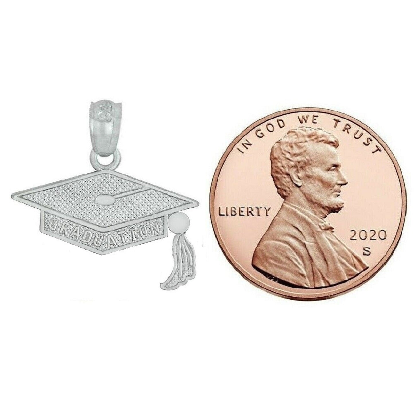 925 Sterling Silver Necklace w/ Graduation Cap Charm Pendant