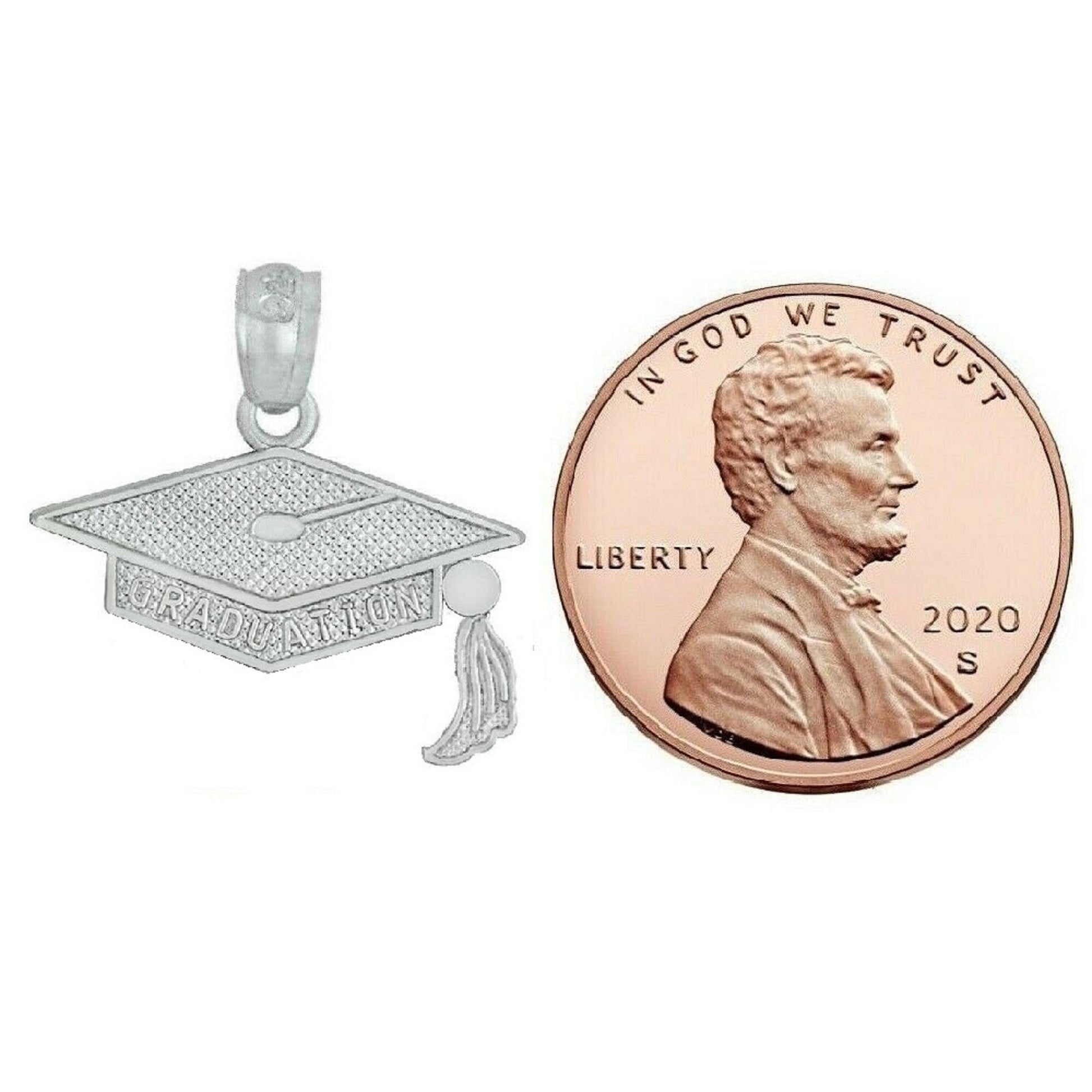 925 Sterling Silver Necklace w/ Graduation Cap Charm Pendant