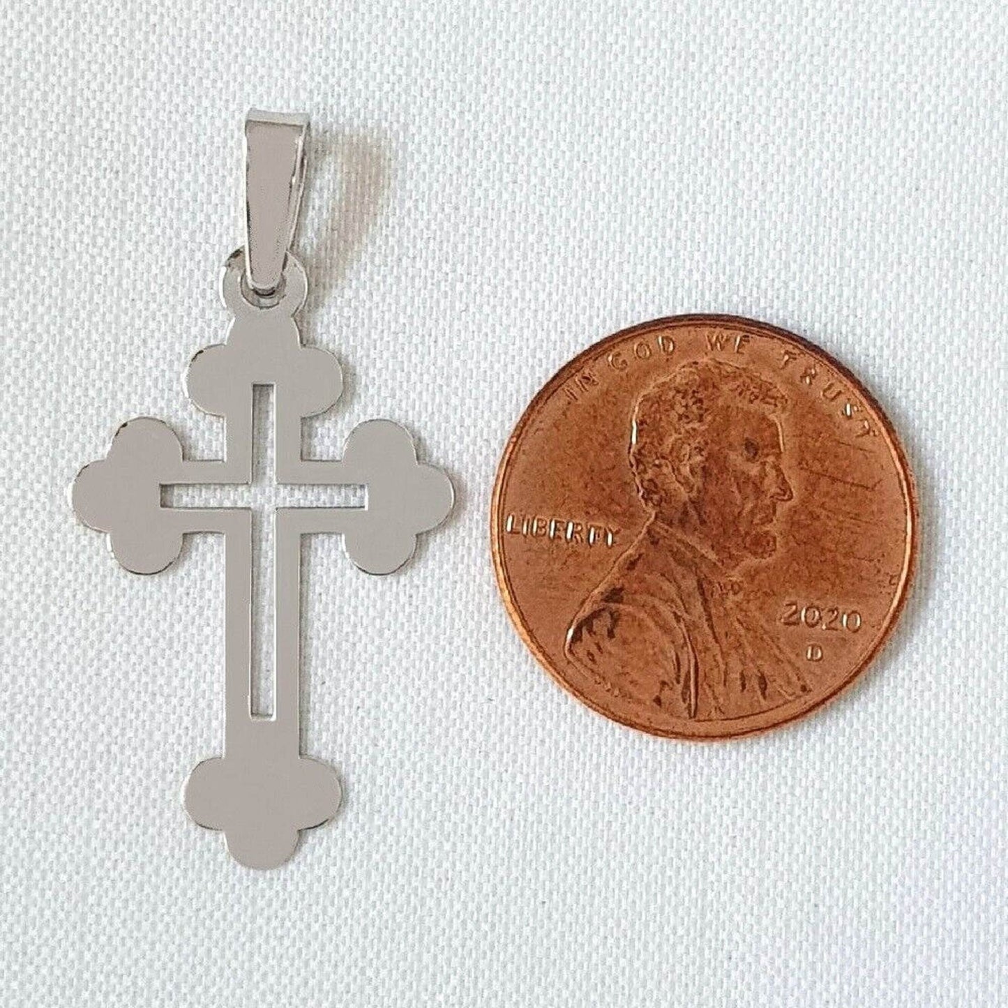 925 Sterling Silver Necklace w/ High Polished Cut-Out Cross Pendant Charm