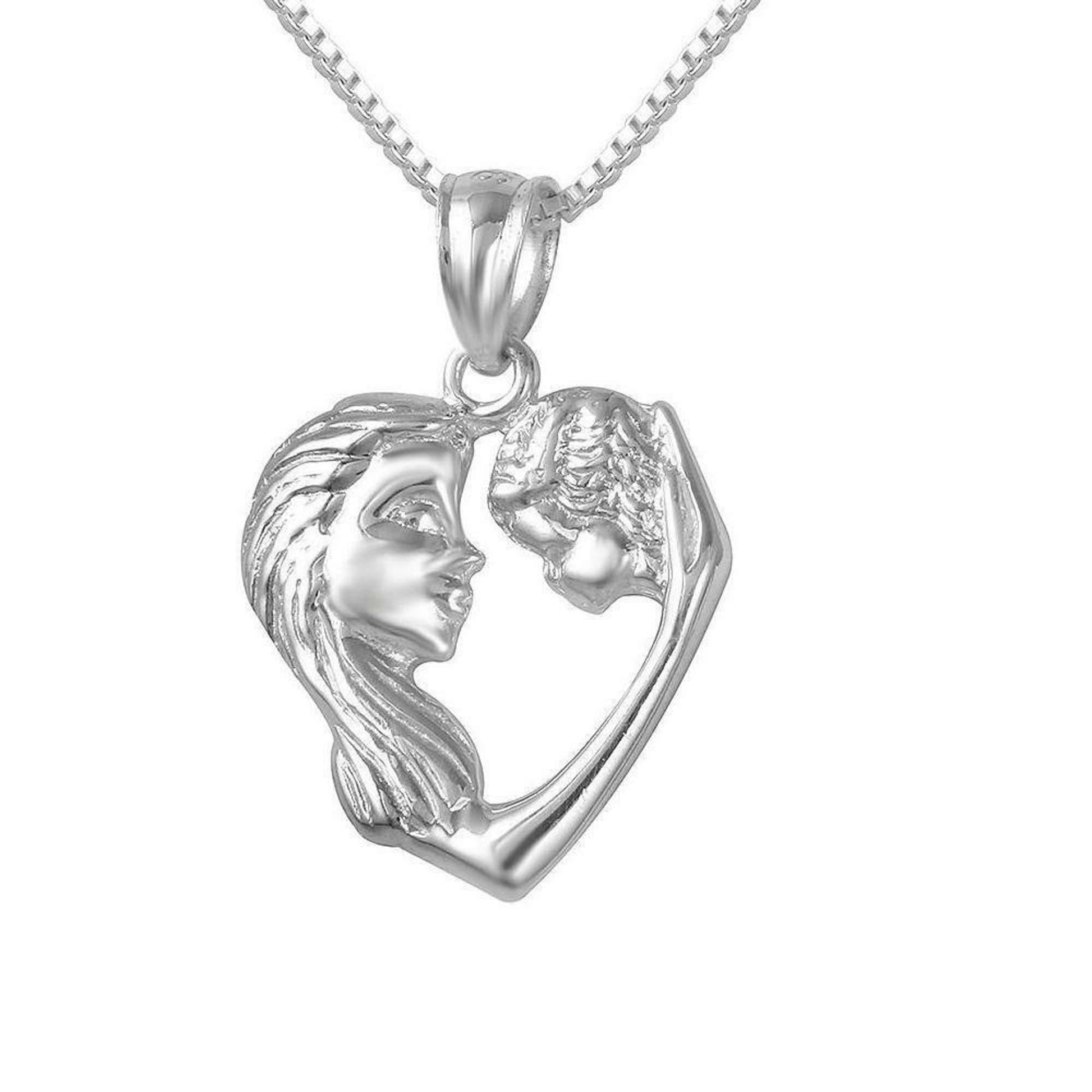 925 Sterling Silver Necklace w/ Mother & Baby Child Heart Charm