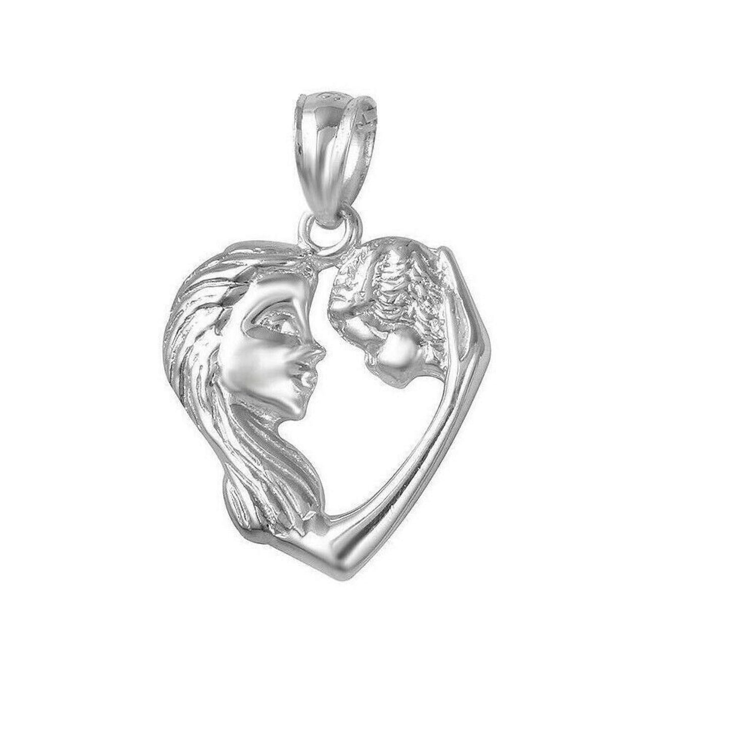925 Sterling Silver Necklace w/ Mother & Baby Child Heart Charm