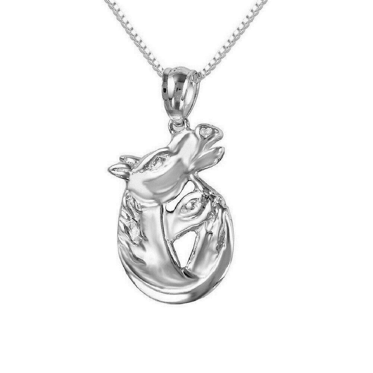 925 Sterling Silver Necklace w/ MOTHER & BABY HORSES 3D Solid Pendant Charm