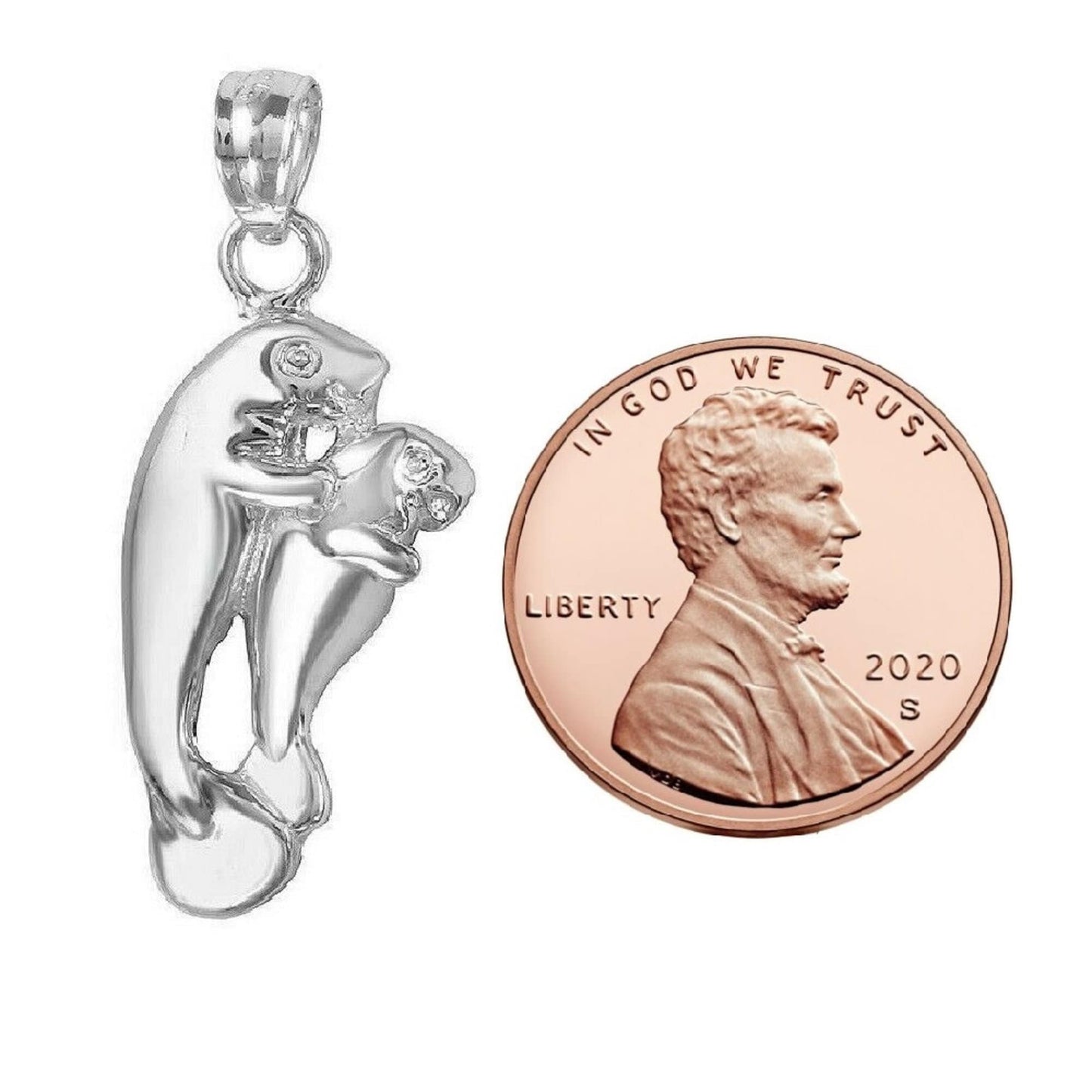 925 Sterling Silver Necklace w/ Mother & Baby Manatee Pendant Charm