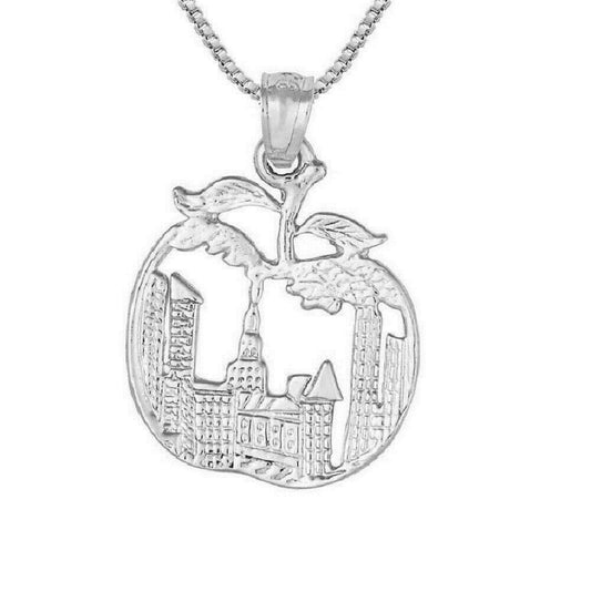 925 Sterling Silver Necklace w/ New York CITY BIG APPLE Pendant Charm