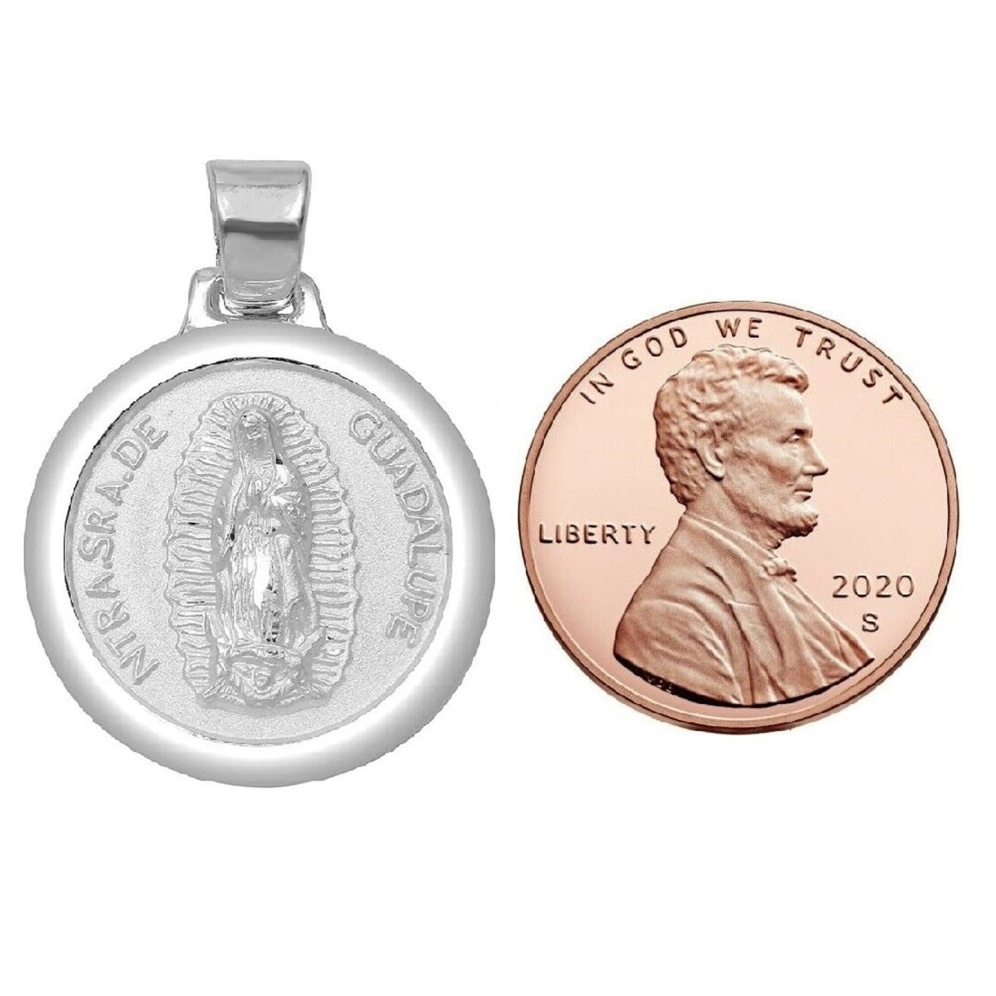 925 Sterling Silver Necklace w/ Our Lady of Guadalupe Round-Shaped Pendant Charm