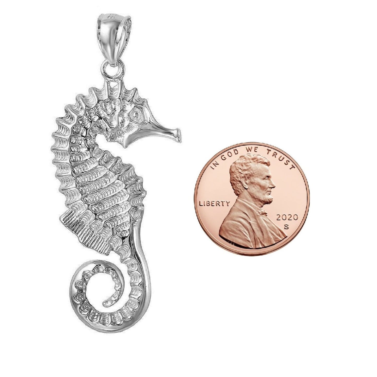 925 Sterling Silver Necklace w/ Seahorse Large Pendant Charm