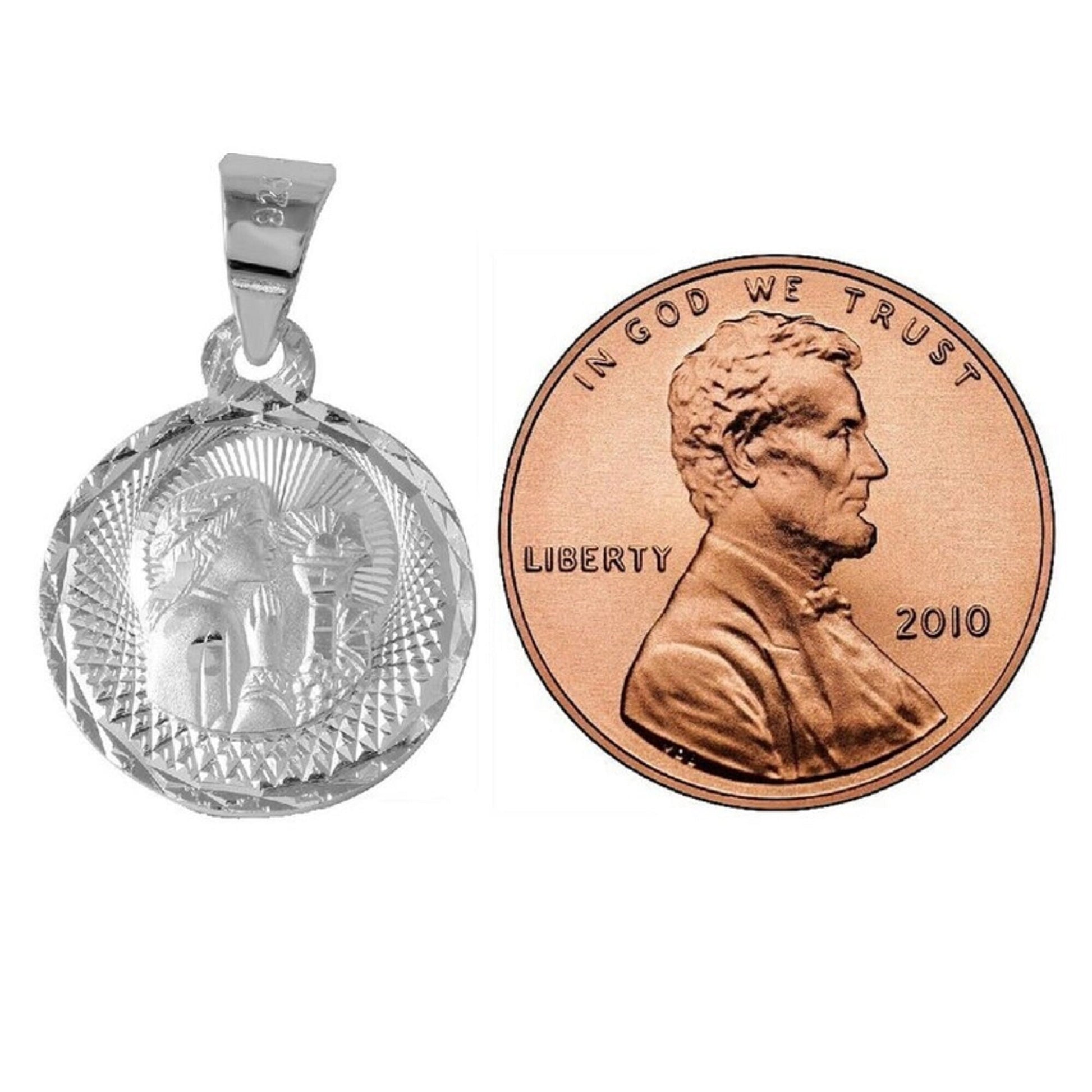 925 Sterling Silver Necklace w/ Communion Round Shaped Pendant Charm