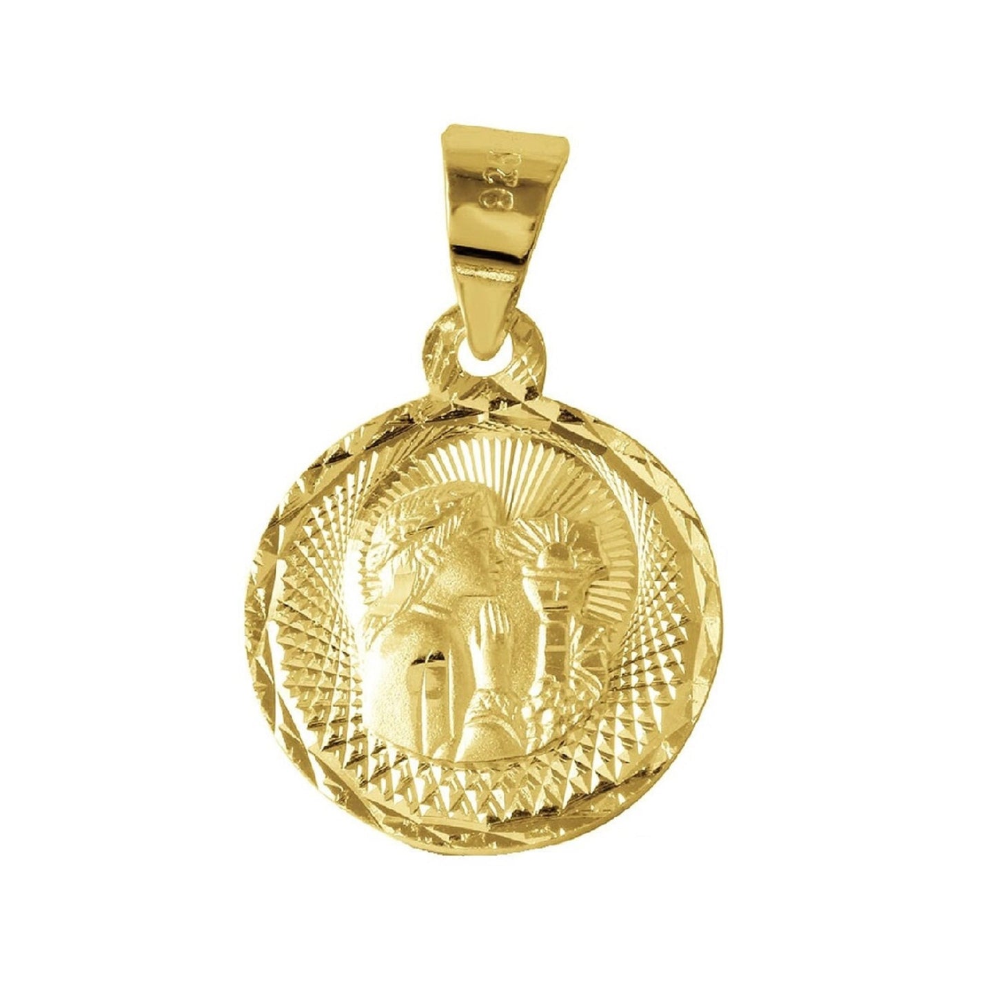 925 Sterling Silver Yellow Gold Plated 1mm Cable Chain Necklace w/ Communion Round Shaped Pendant Charm