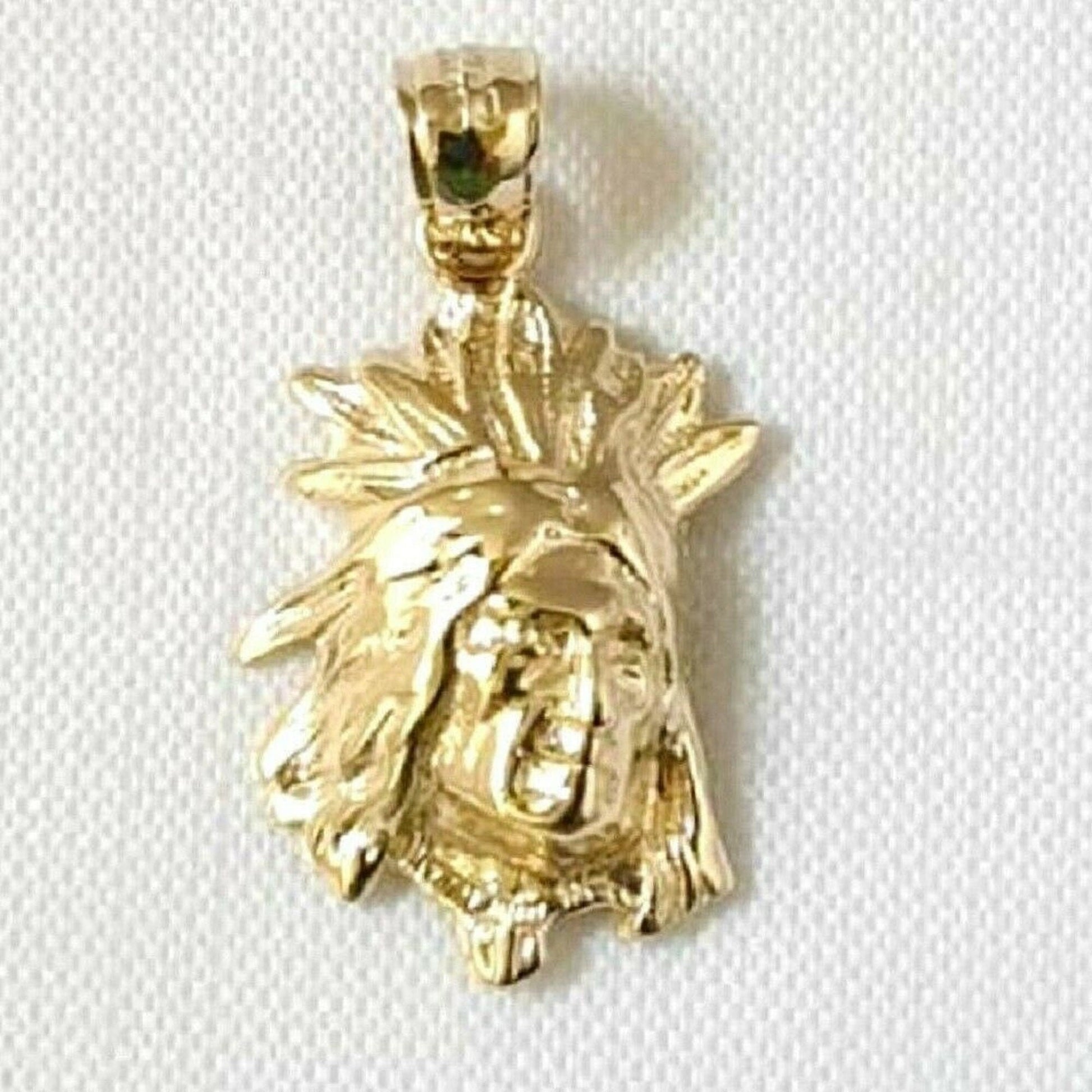 14K Yellow Gold Indian Chief Head Pendant