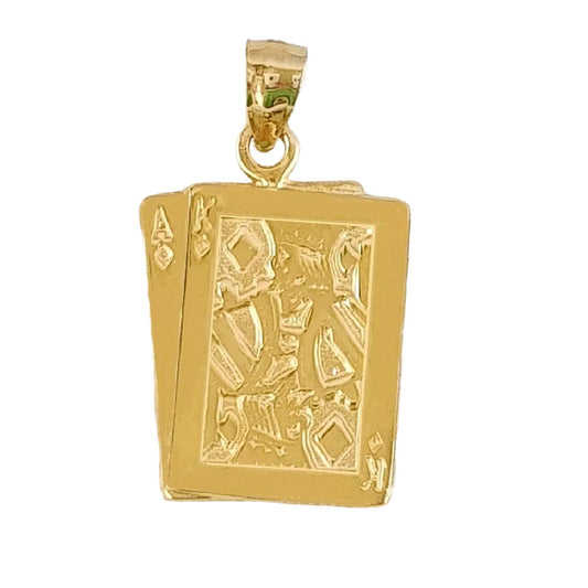 14K Yellow Gold Ace and King Playing Cards Pendant