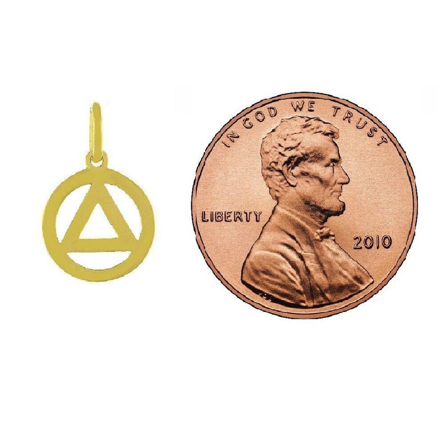 14K Yellow Gold Alcoholics Anonymous Recovery Sobriety Symbol Pendant