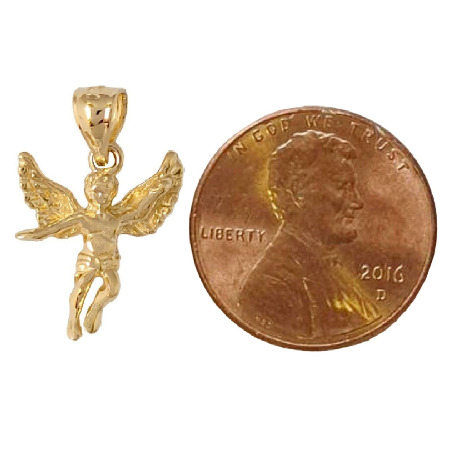 14K Yellow Gold Angel 3D Solid Pendant