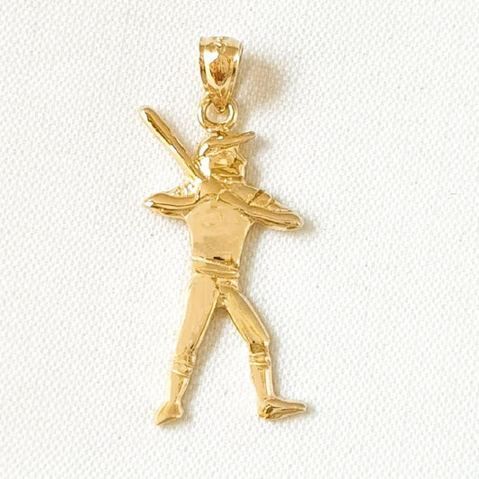 14K Yellow Gold Baseball Player Batter Pendant