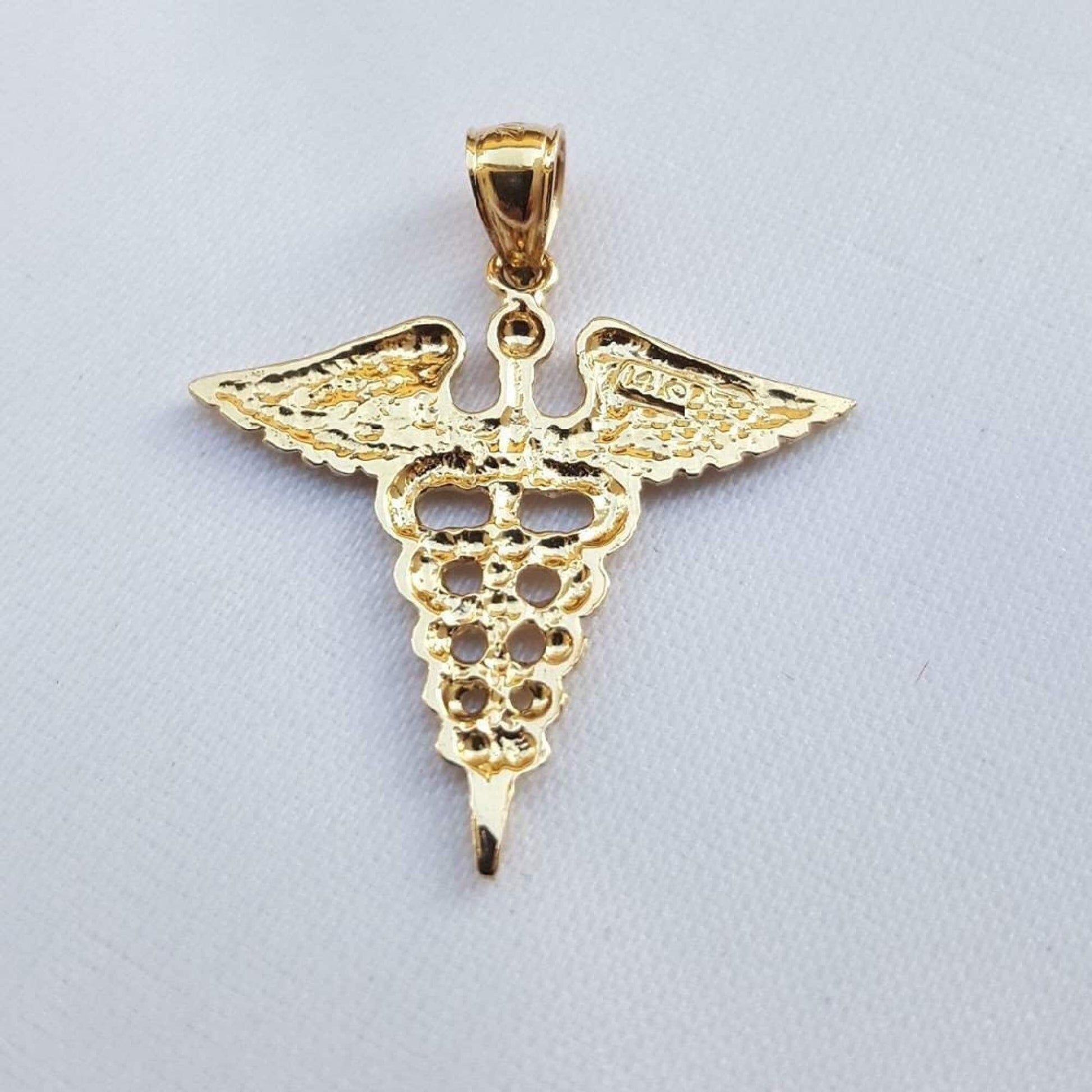 14K Yellow Gold Caduceus Medical Symbol Pendant